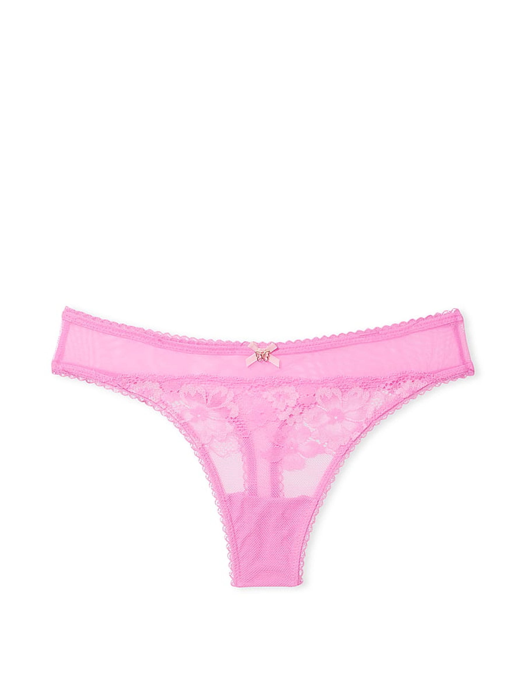 Chiffon Pink Lace Thong Knickers - Image 3 of 4