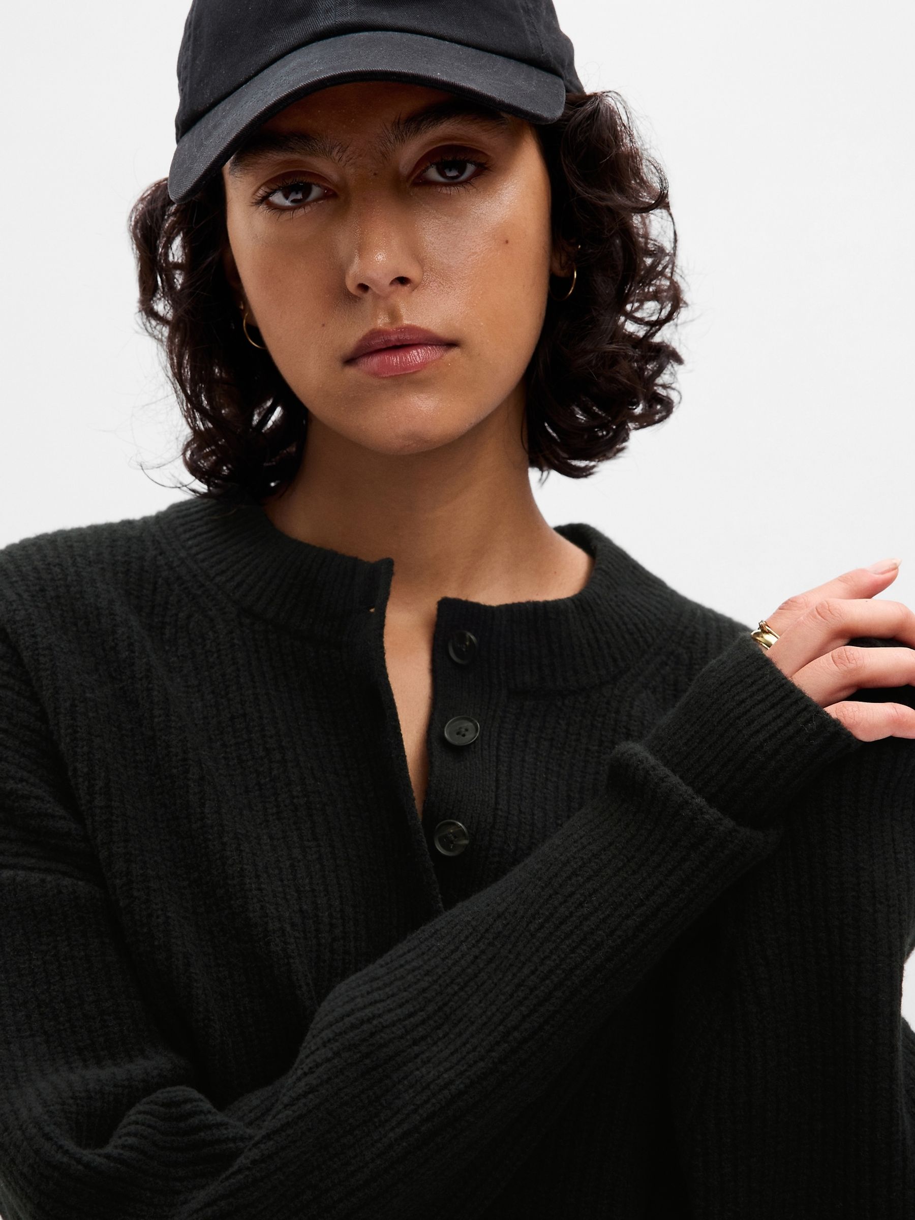Black CashSoft Henley Long Sleeve Jumper - Image 3 of 4