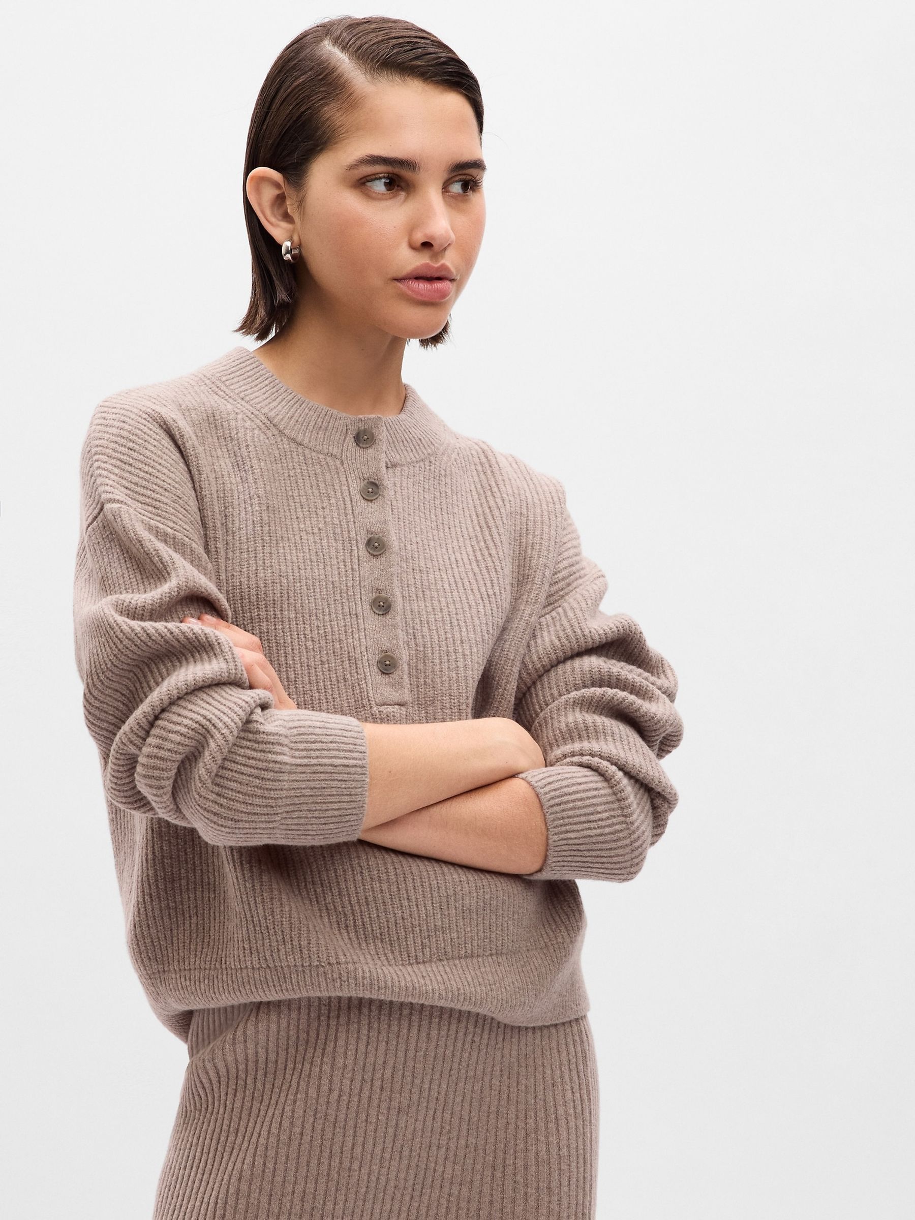 Brown CashSoft Henley Long Sleeve Jumper - Image 1 of 2