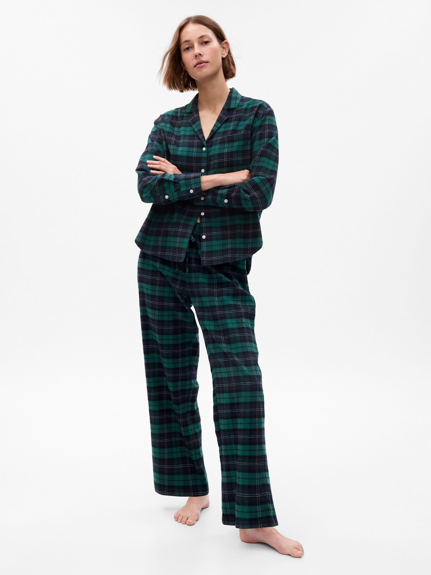 Green & Blue Check Family Christmas  Long Sleeve Pyjama Shirt & Bottoms - Image 1 of 2