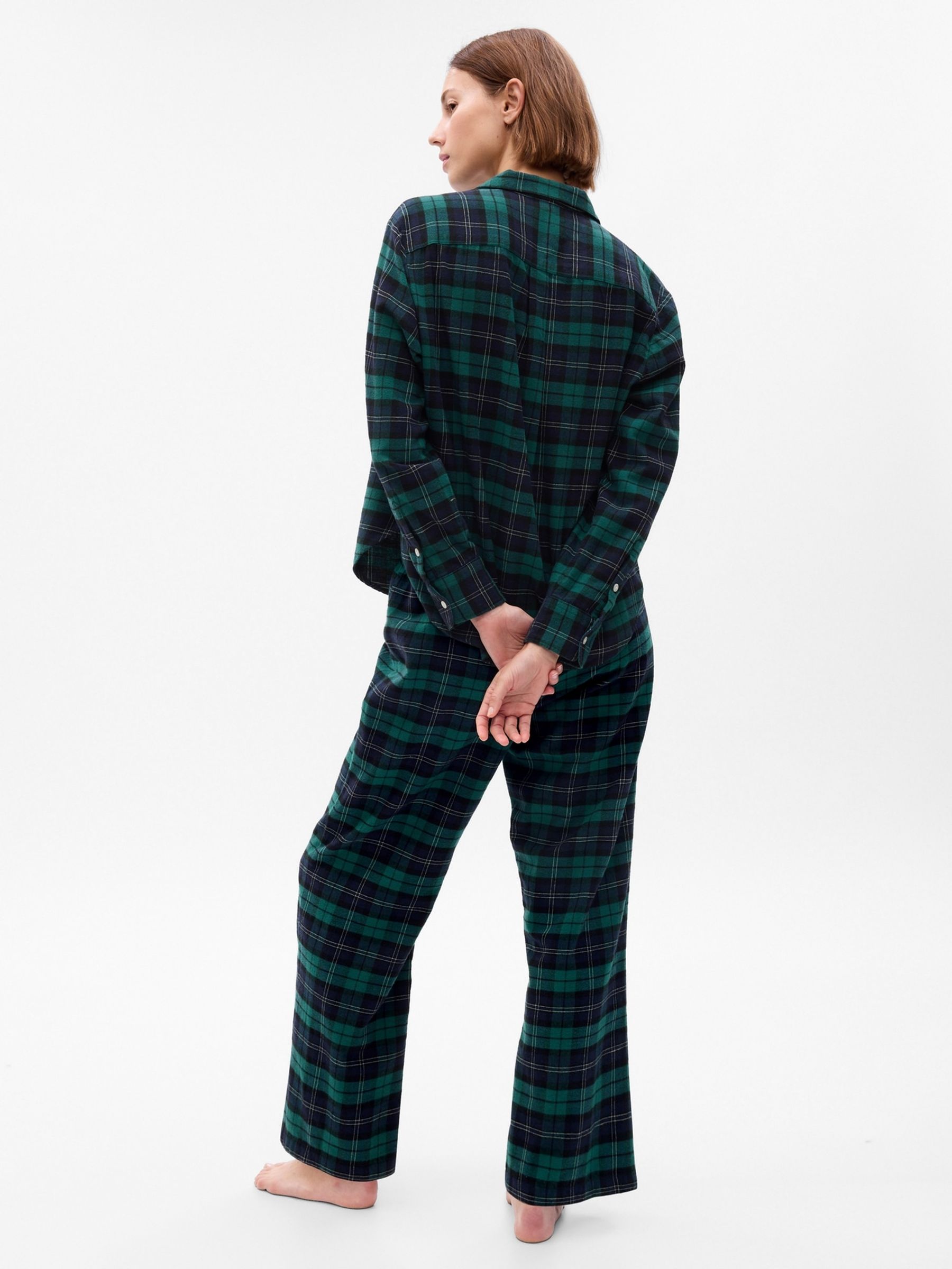 Green & Blue Check Family Christmas  Long Sleeve Pyjama Shirt & Bottoms - Image 2 of 2