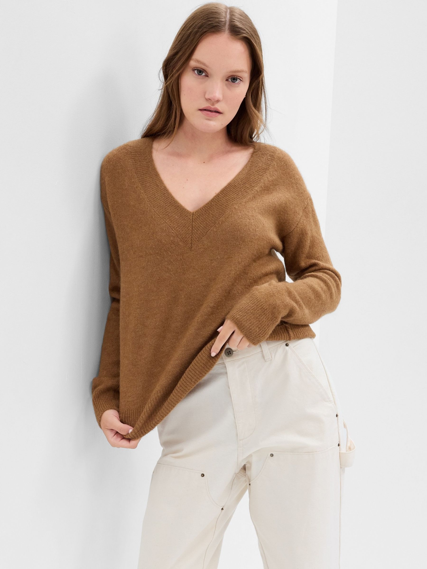 Brown Forever Cosy V-Neck Jumper - Image 1 of 2