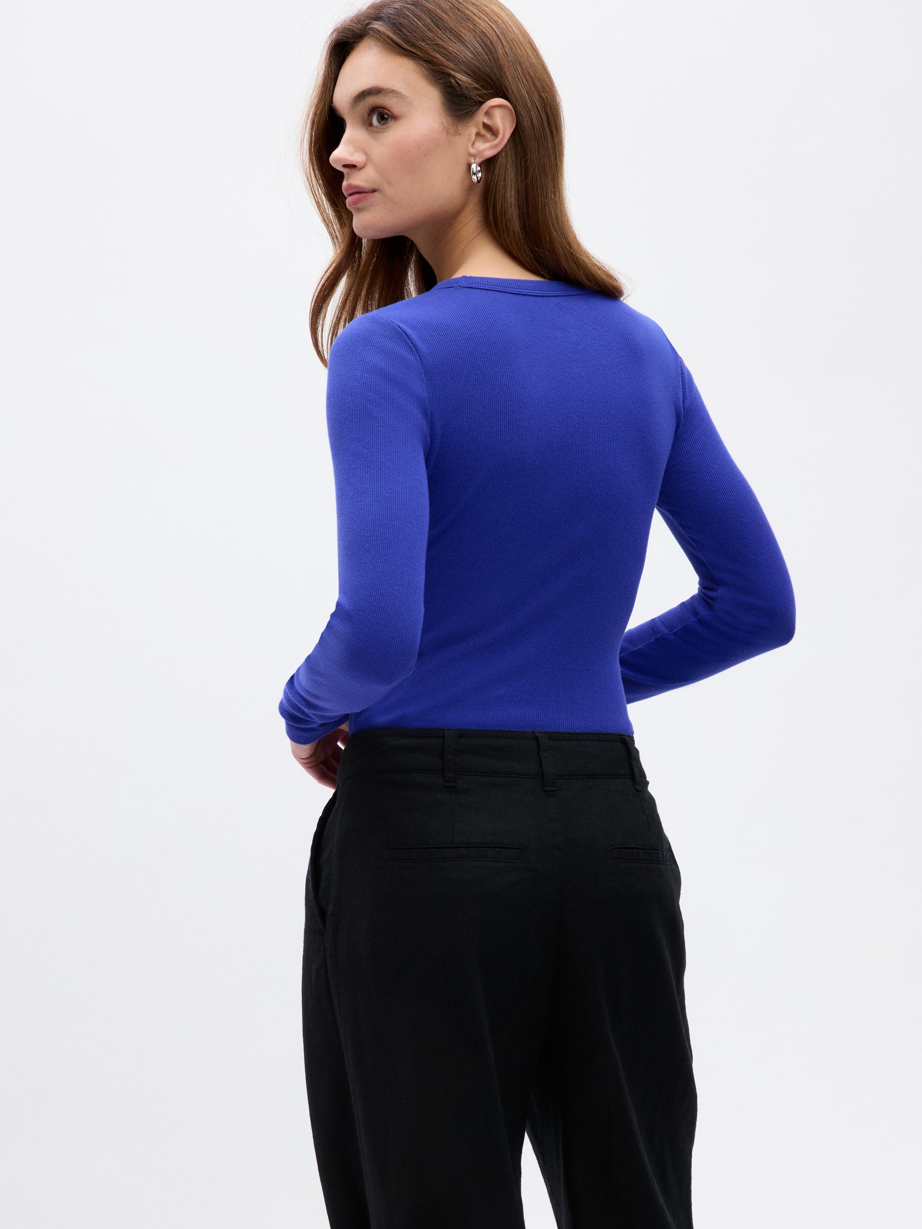 Blue Ribbed Crew Neck Long Sleeve T-Shirt - Image 2 of 2
