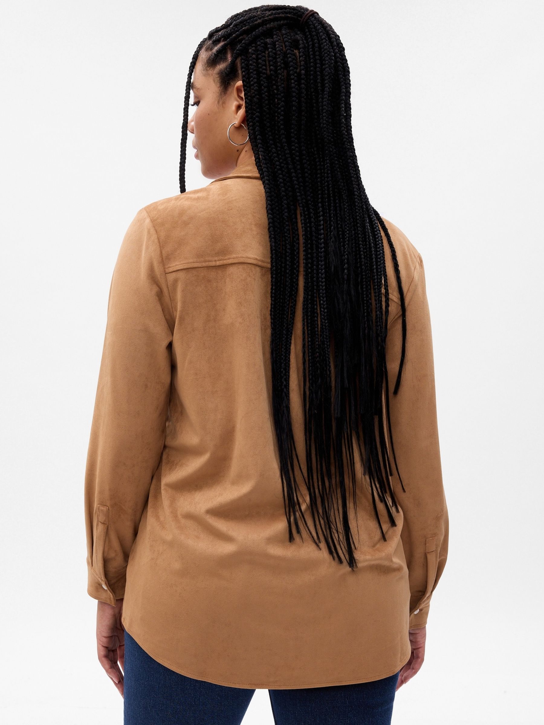 Brown Faux Suede Long Sleeve Shirt - Image 2 of 5