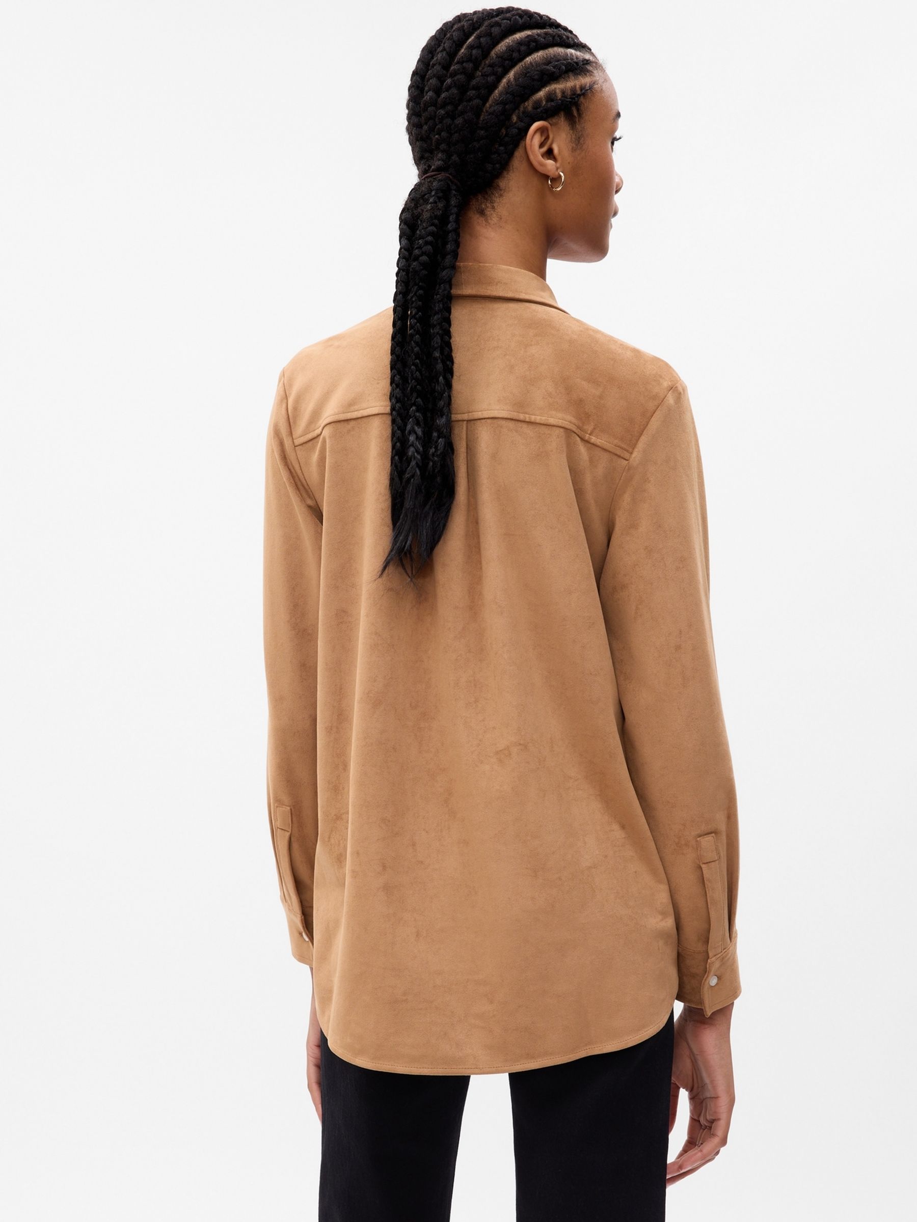 Brown Faux Suede Long Sleeve Shirt - Image 5 of 5