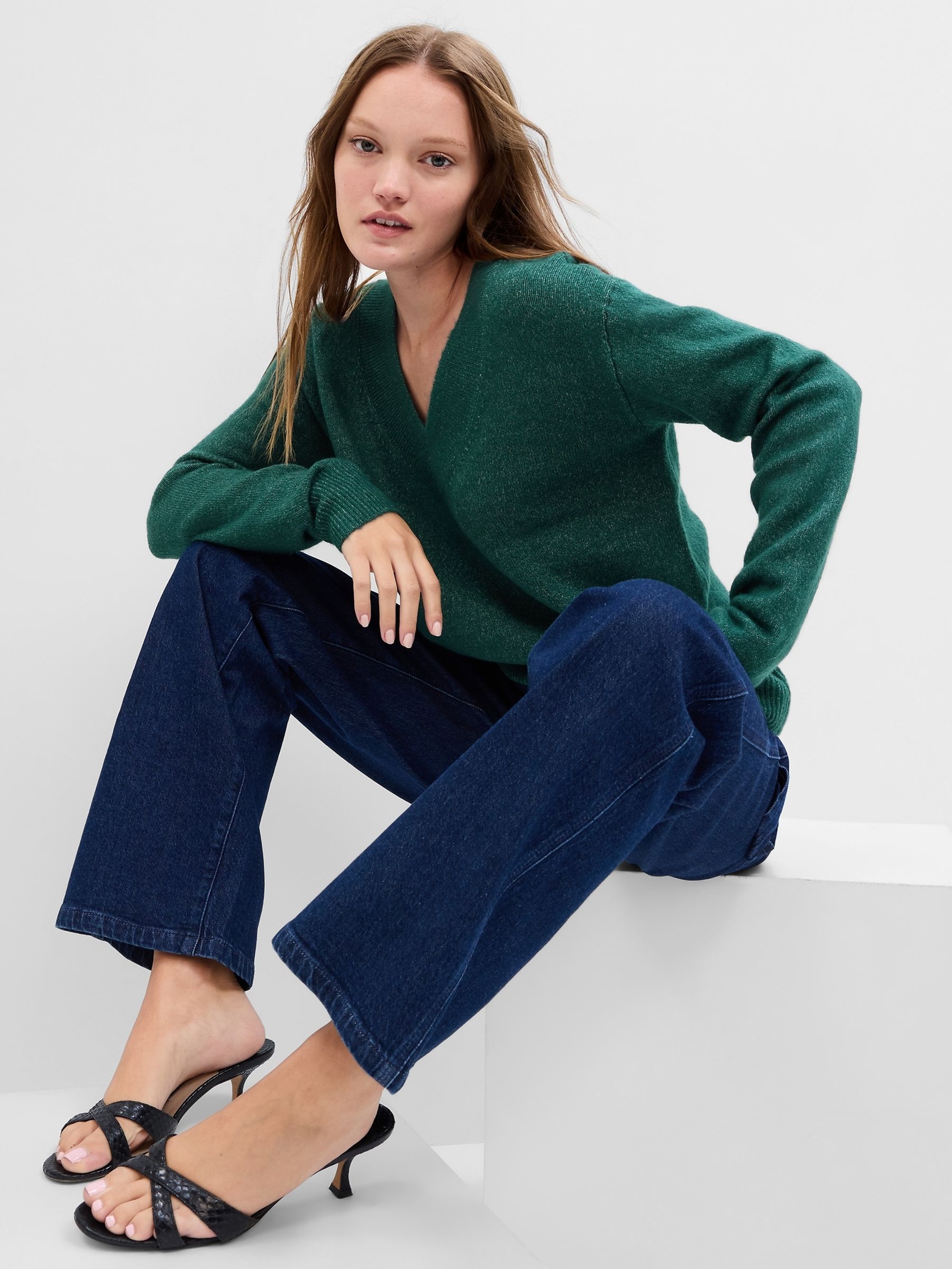 Green Forever Cosy V-Neck Long Sleeve Jumper - Image 1 of 2