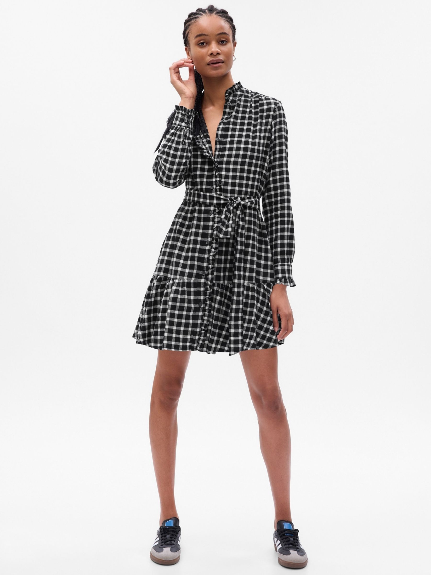 plaid dress check long sleeve dress