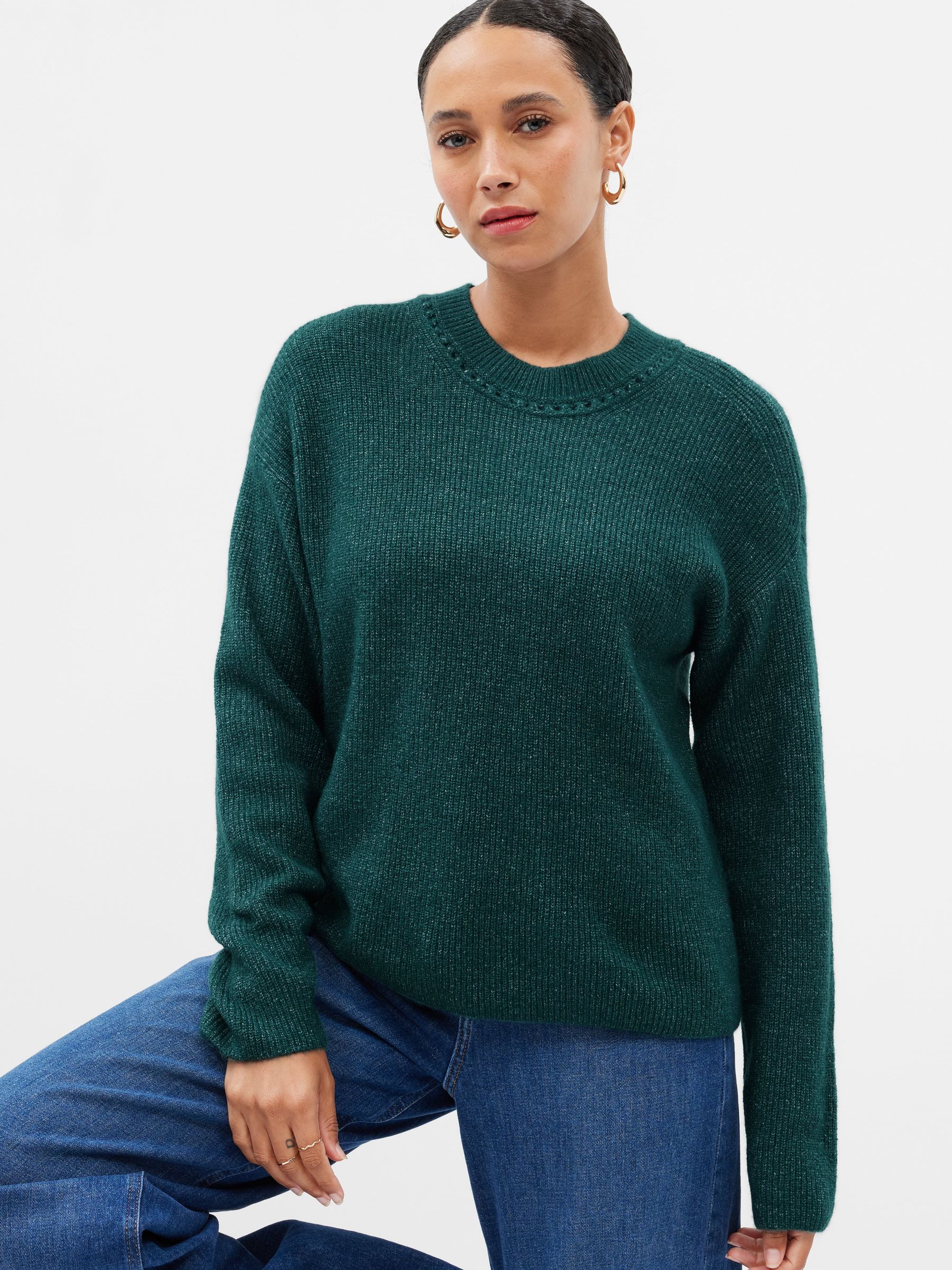 Green Forever Cosy Ribbed Crewneck Long Sleeve Jumper - Image 1 of 2