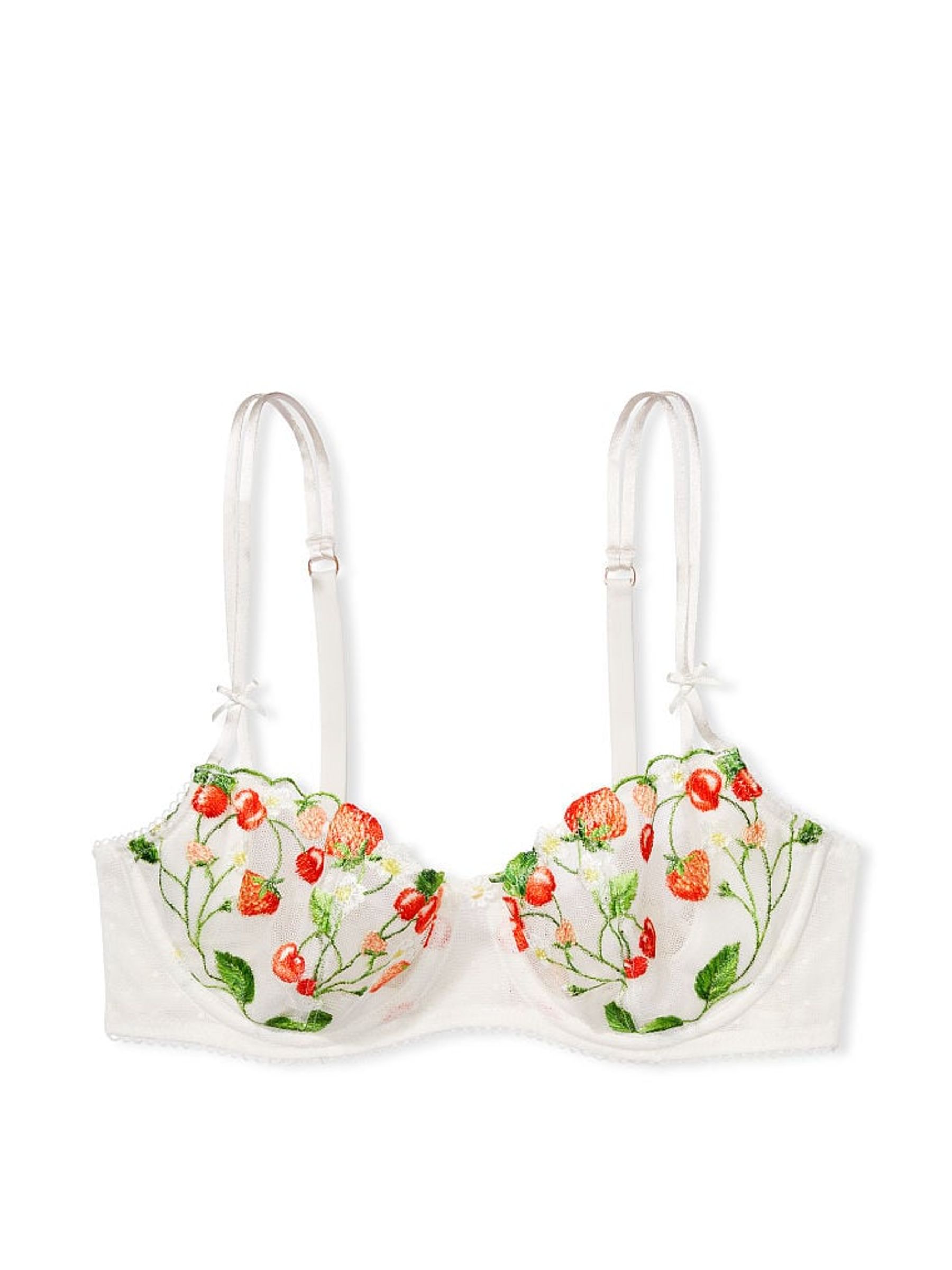 White Strawberry Embroidered Embroidered Unlined Balcony Bra - Image 3 of 3