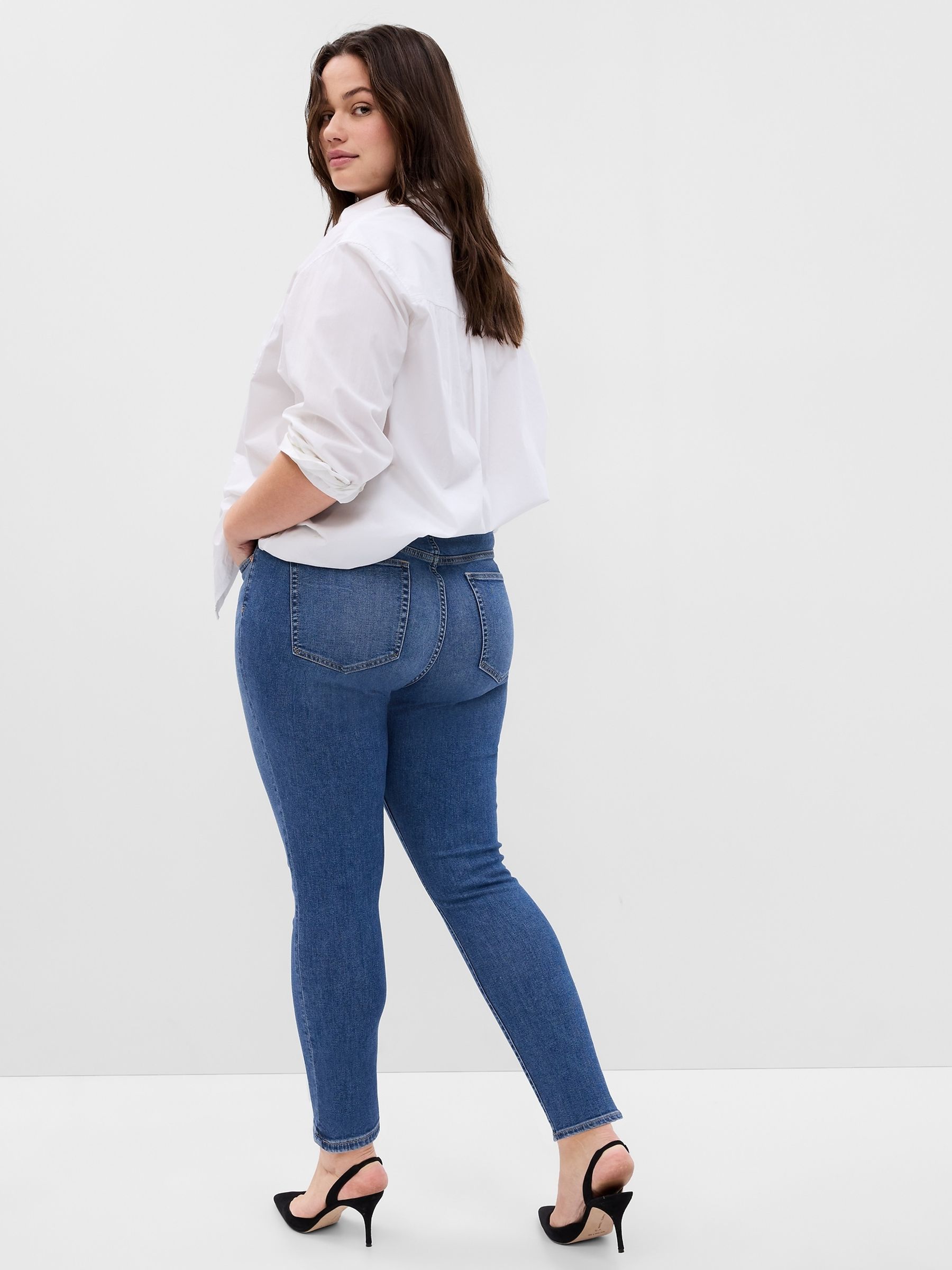 Mid Indigo Blue High Waisted True Stretch Skinny Jeans - Image 2 of 6