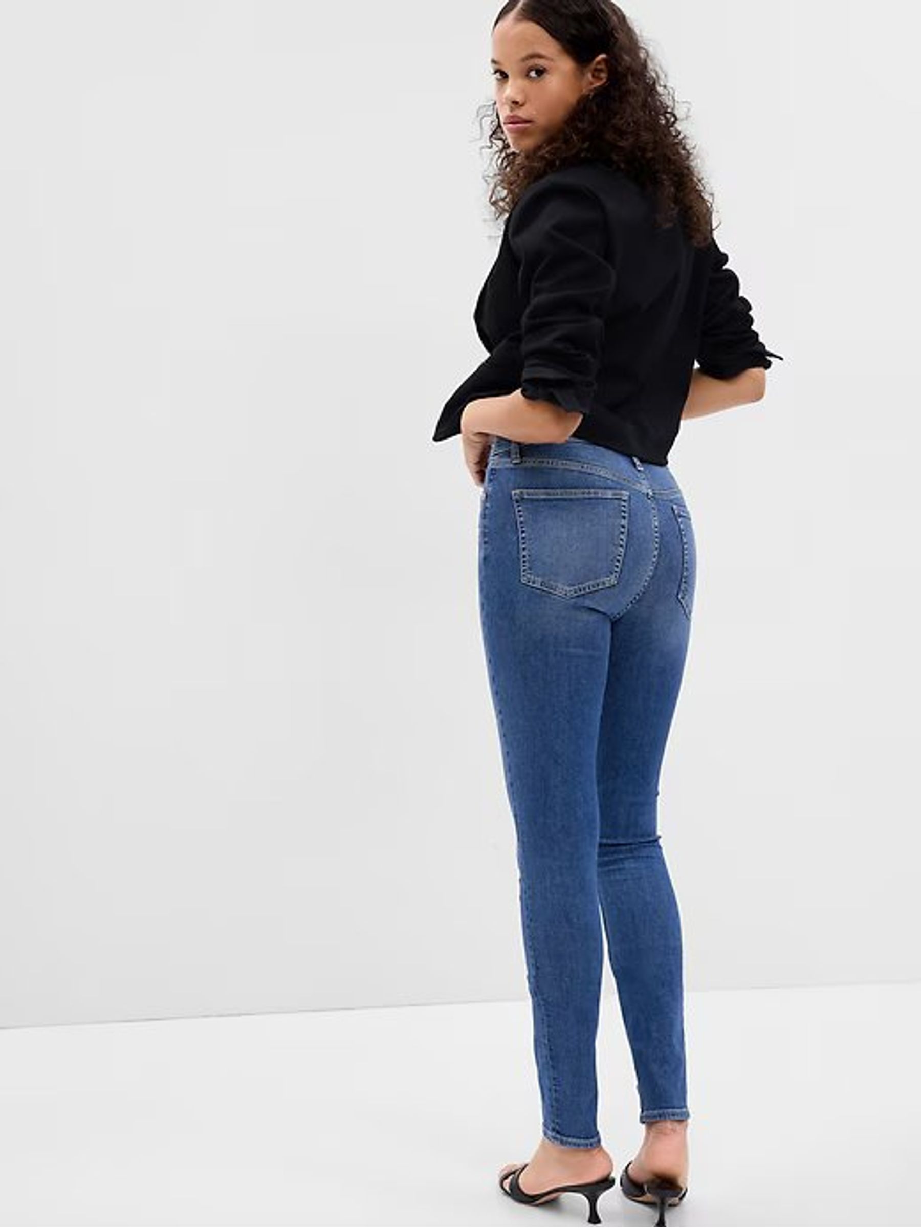 Mid Indigo Blue High Waisted True Stretch Skinny Jeans - Image 5 of 6