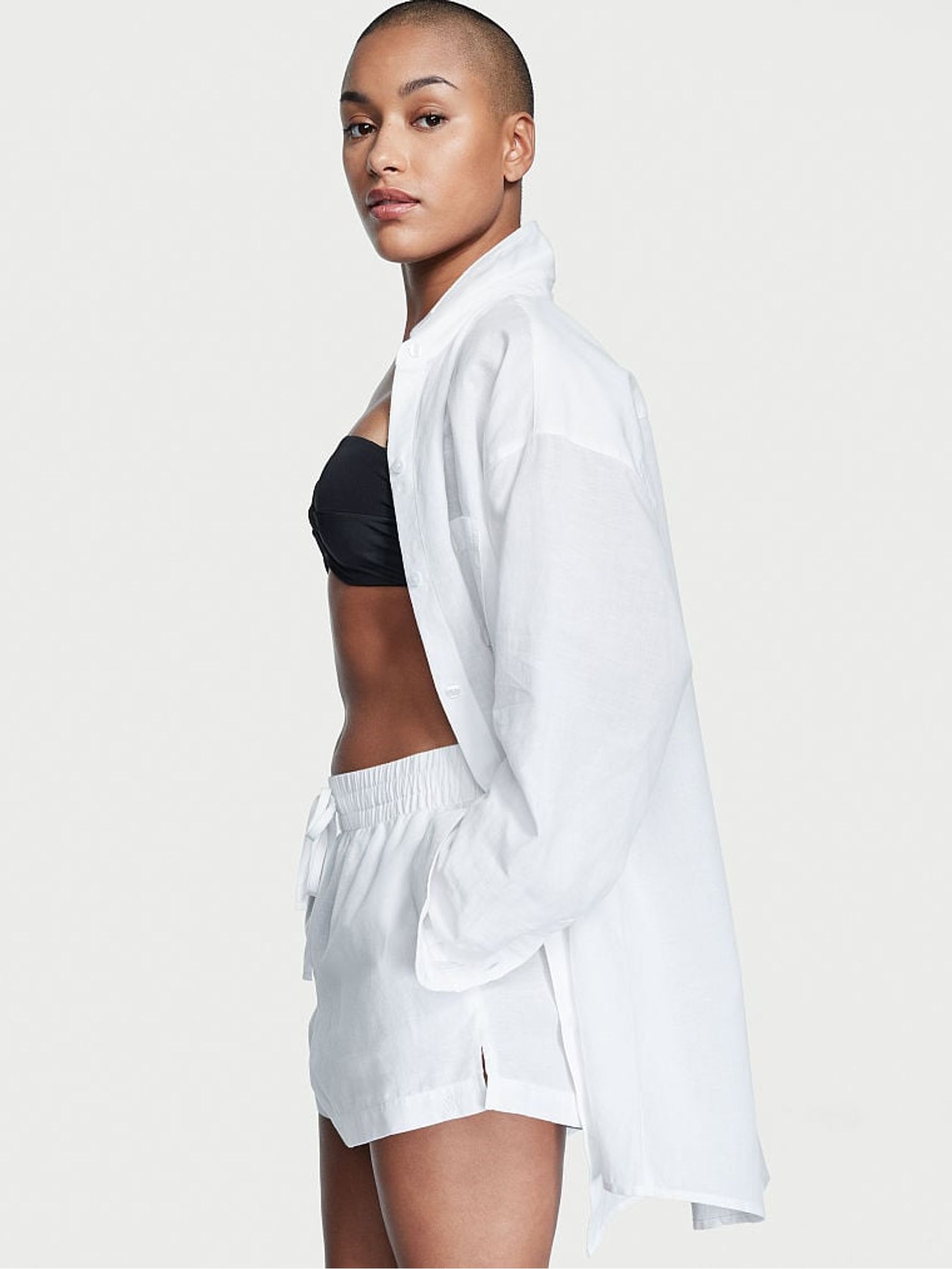 White Oversized Linen Shirt Cover Up - Image 2 of 3
