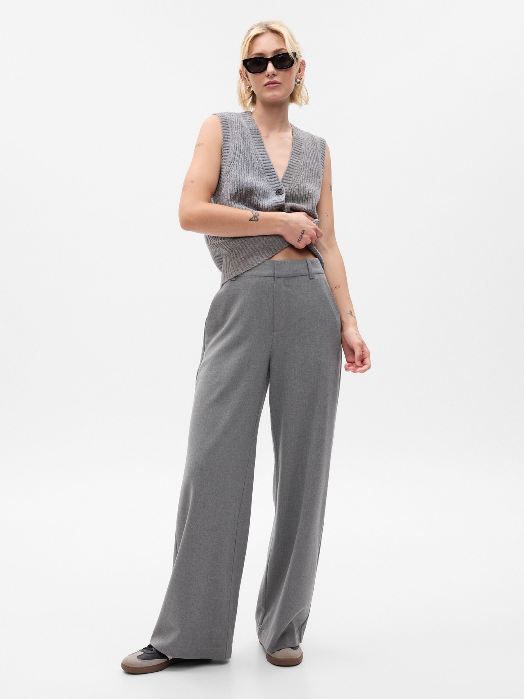 Grey High Rise Wide-Leg Trousers