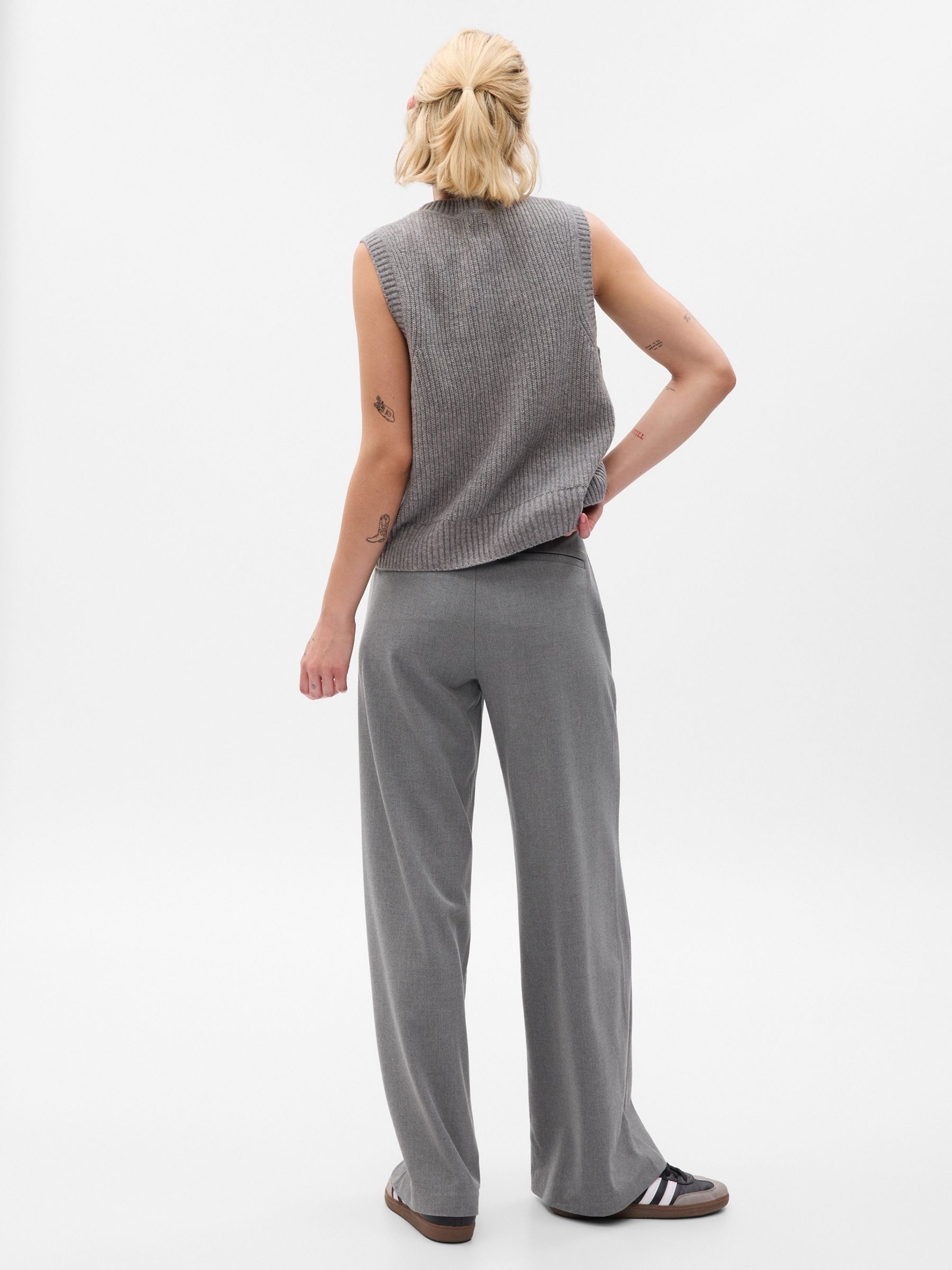 Grey High Rise Wide-Leg Trousers - Image 2 of 5