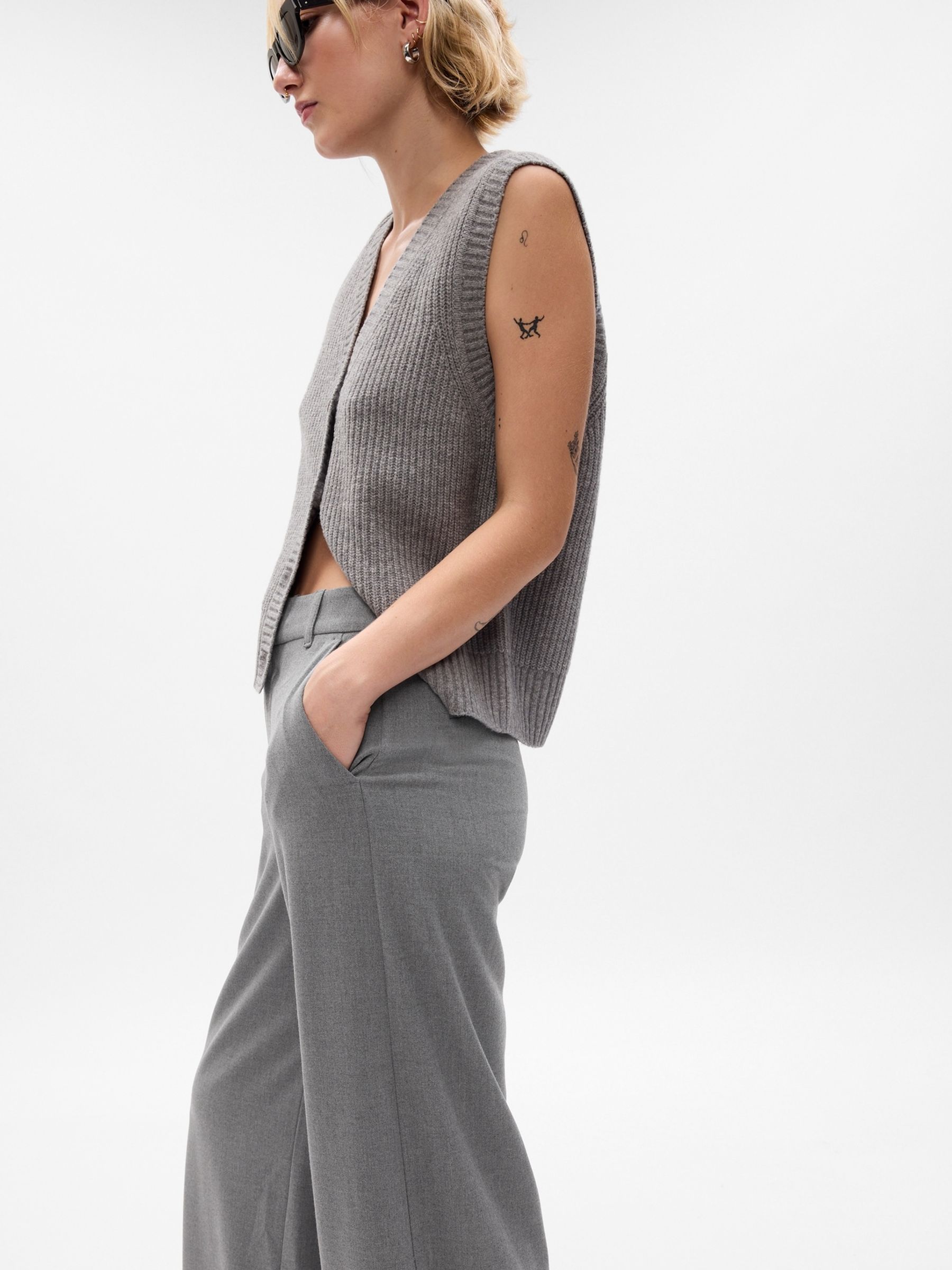 Grey High Rise Wide-Leg Trousers - Image 3 of 5