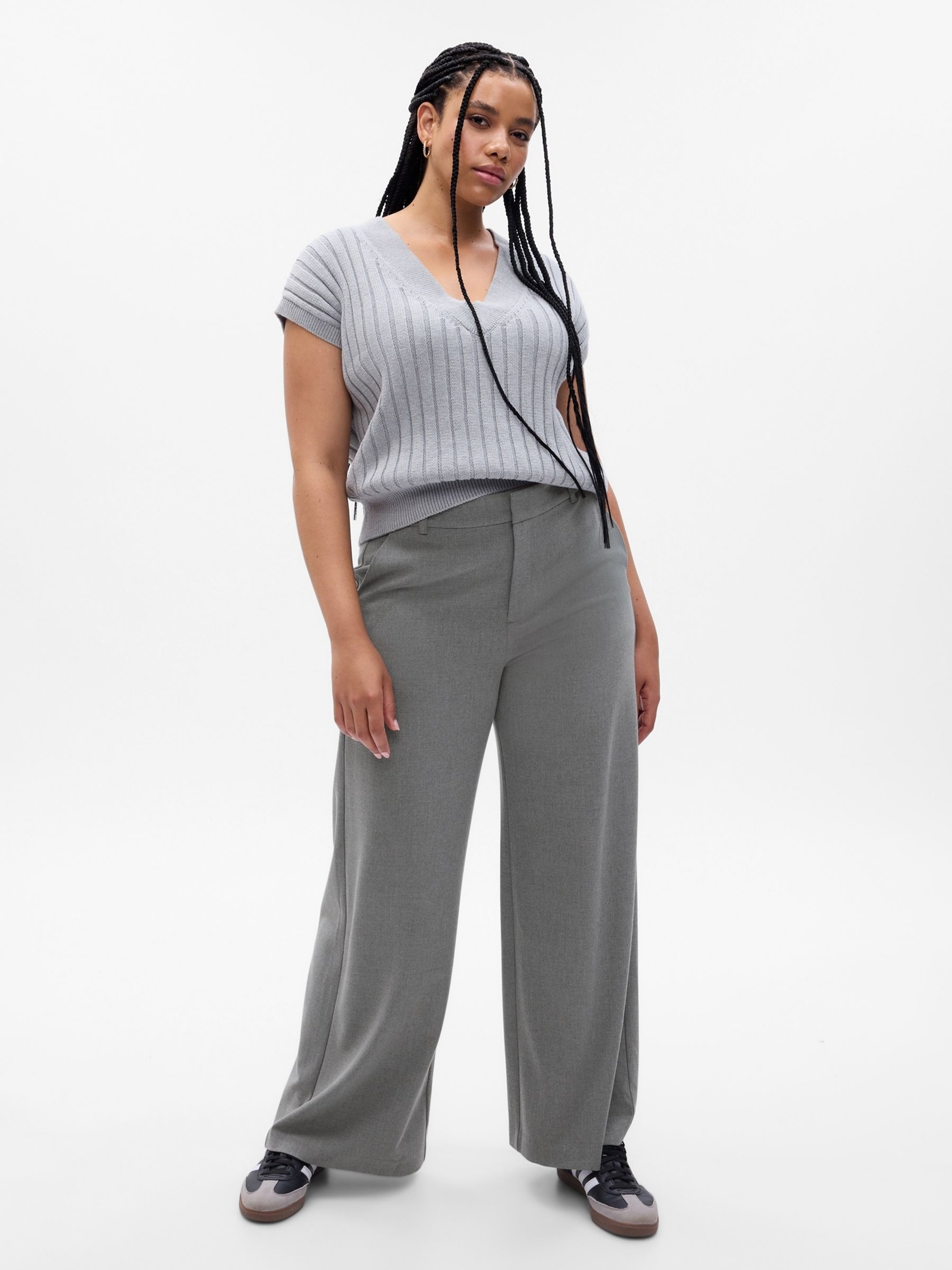 Grey High Rise Wide-Leg Trousers - Image 4 of 5