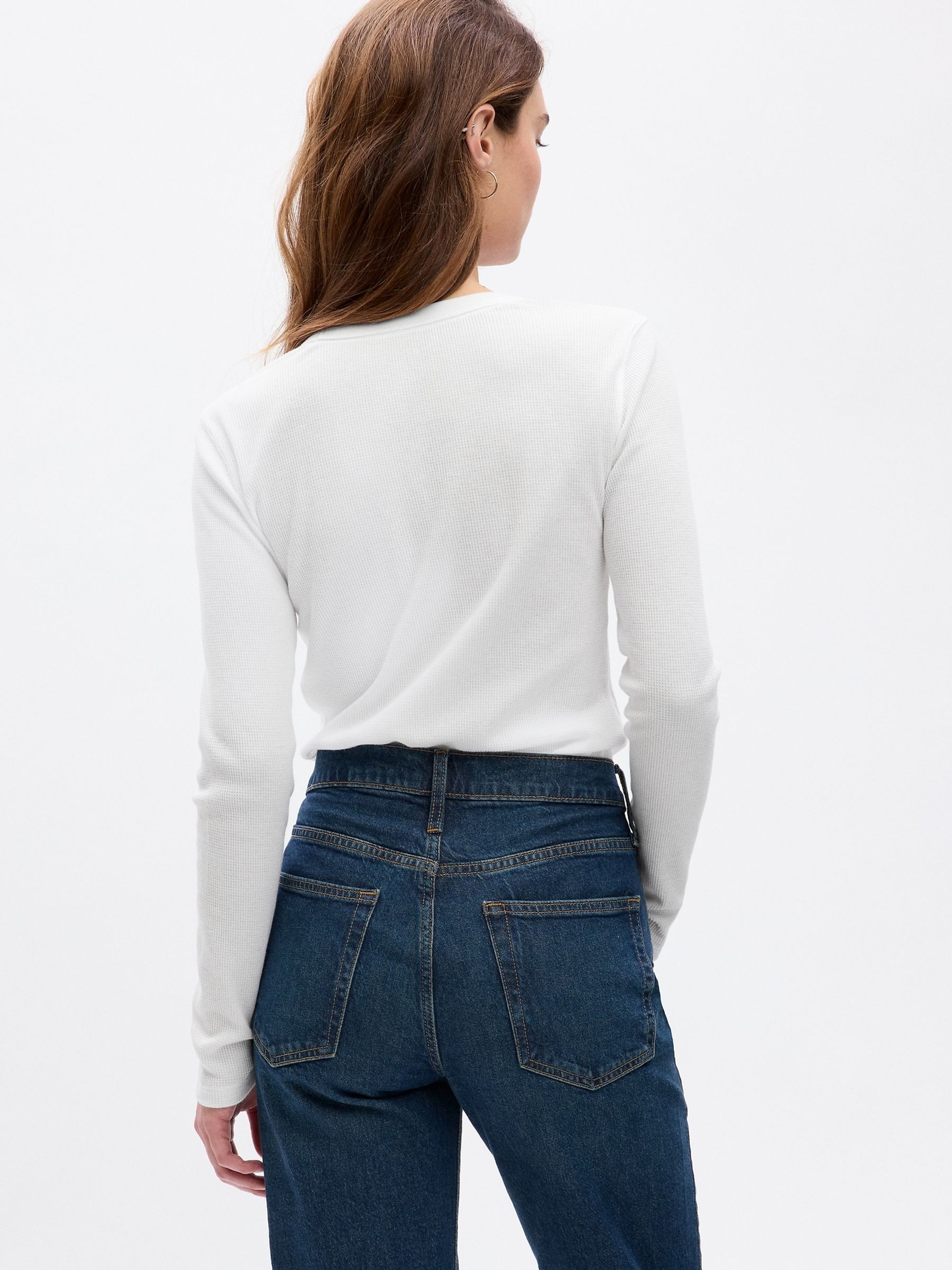 White Waffle-Knit Long Sleeve Crew Neck T-Shirt - Image 2 of 2