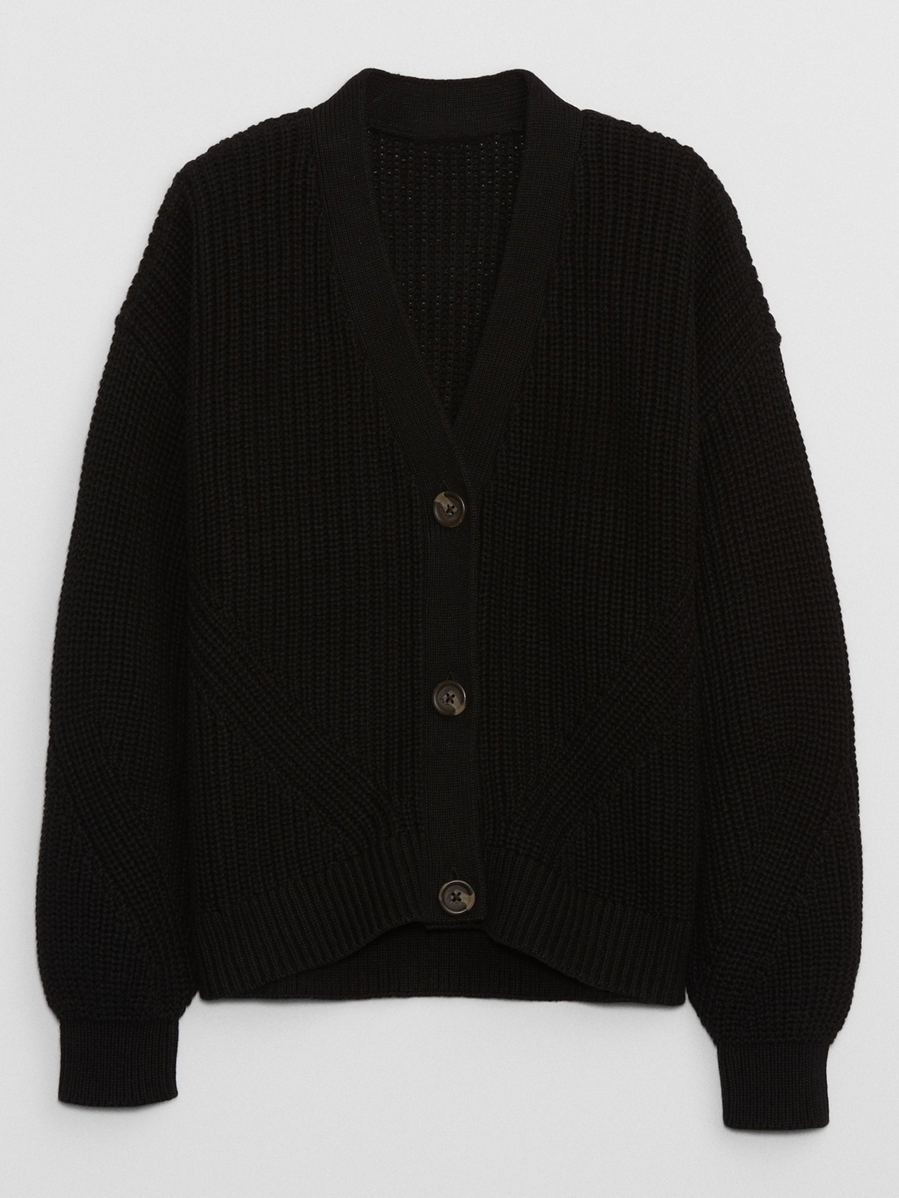 Shaker Stitch Gap Sweater Cardigan Black Cropped Shaker-Stitch