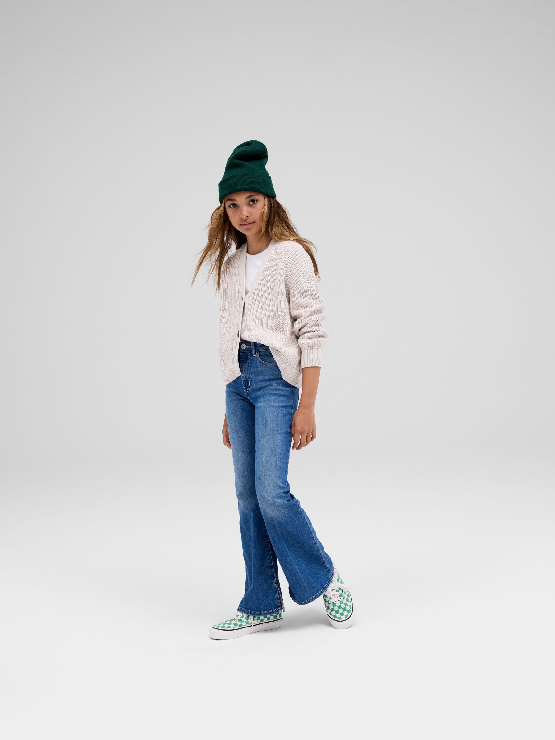 Cream Cropped Shaker-Stitch Cardigan (4-13yrs) - Image 1 of 3
