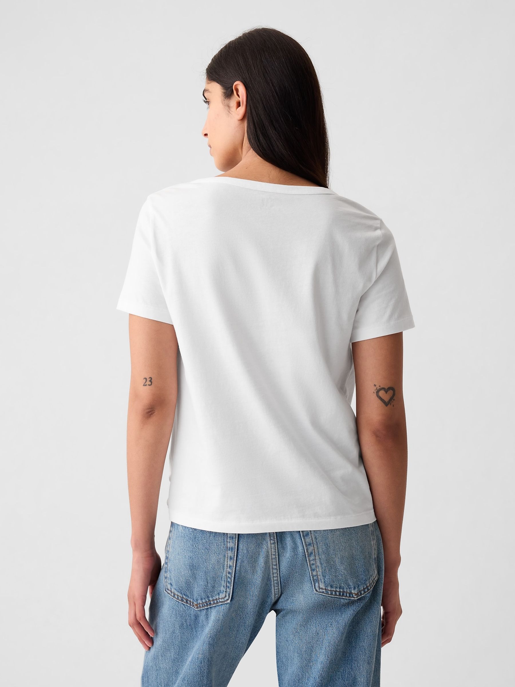 White V-Neck Vintage 100% Organic Cotton Short Sleeve T-Shirt - Image 2 of 9
