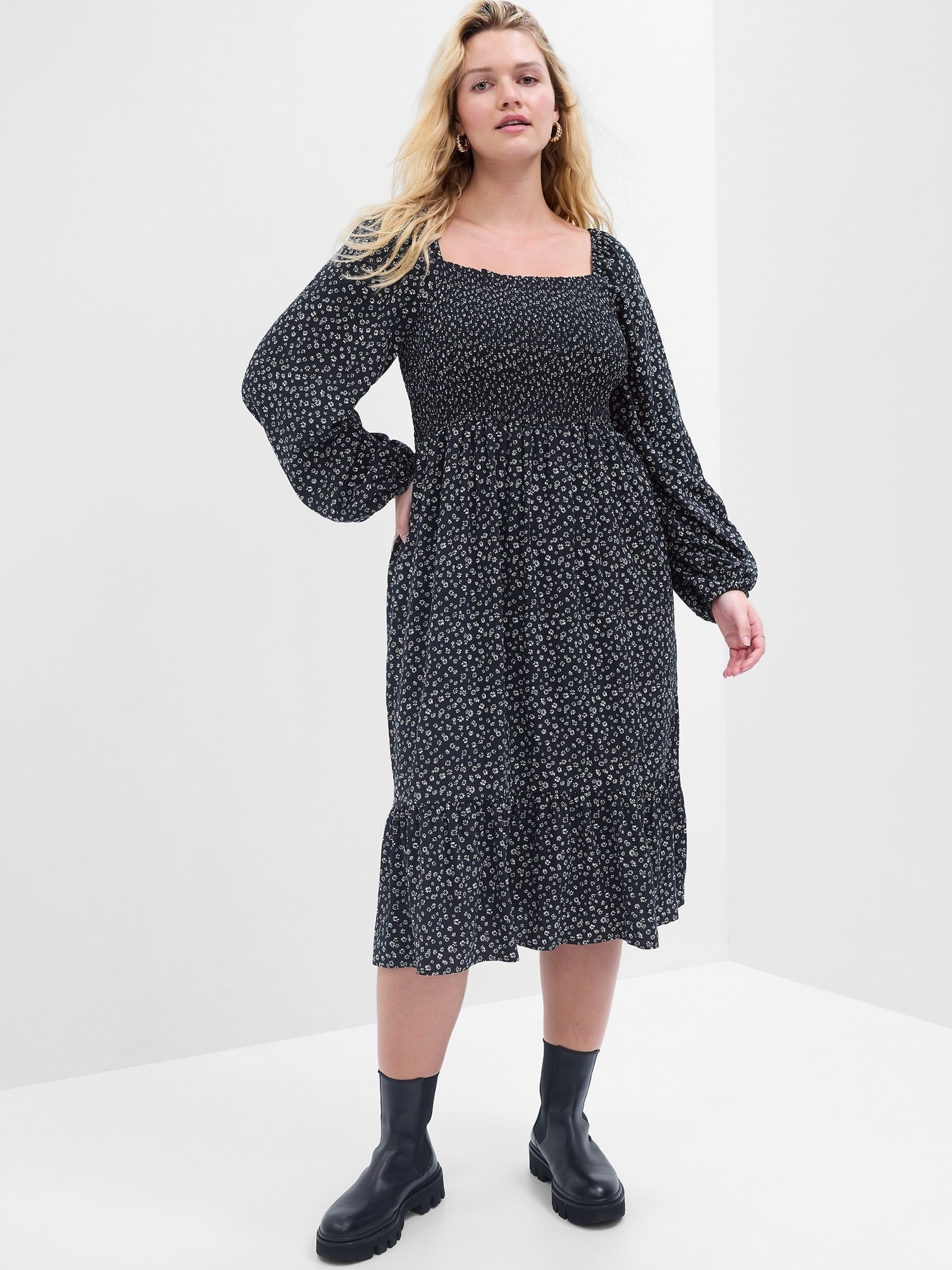 Multi Print Square Neck Midi Dress - Image 1 of 5