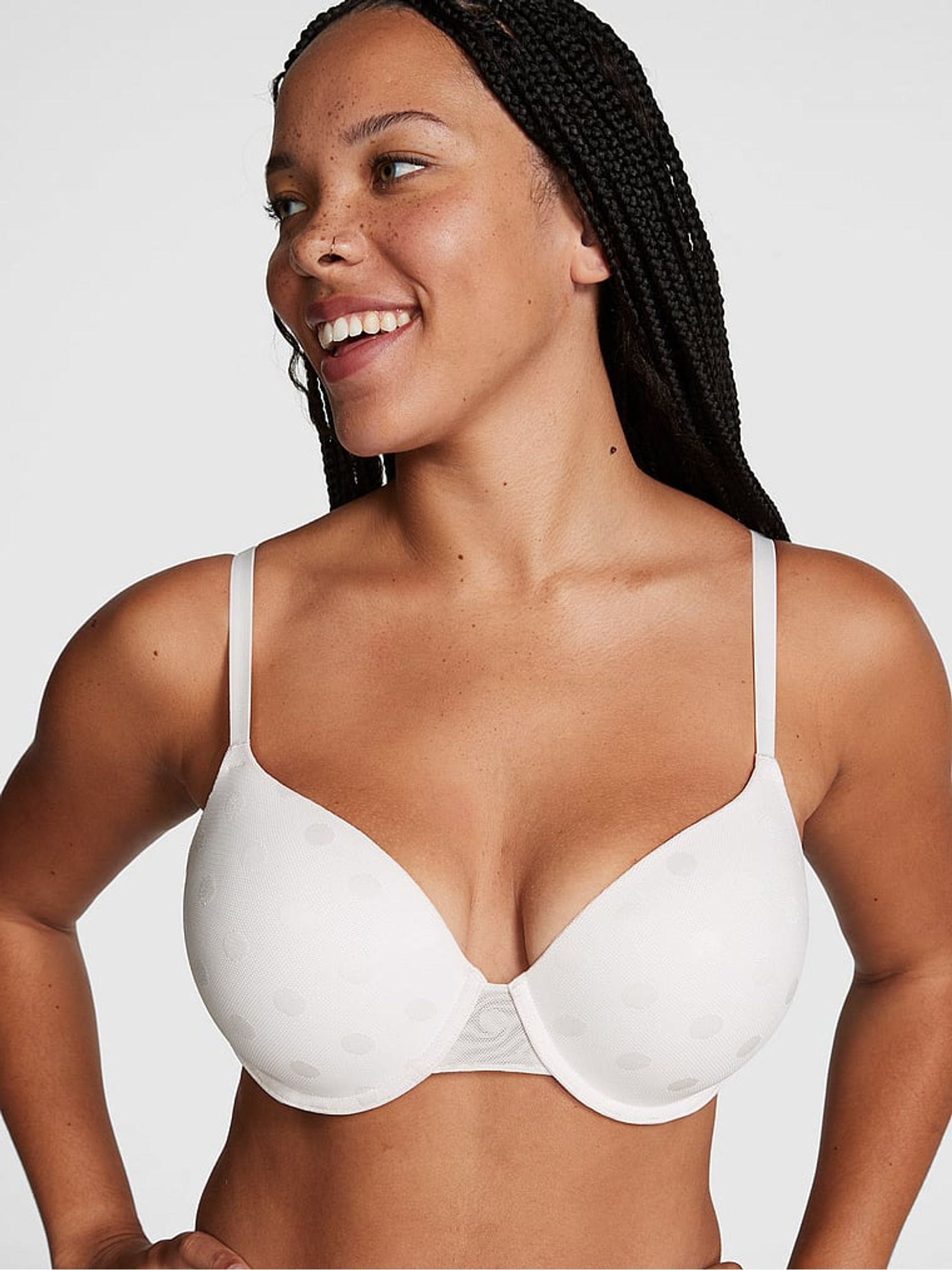 Coconut White Dot Mesh Lightly Lined Demi Bra - Image 1 of 4