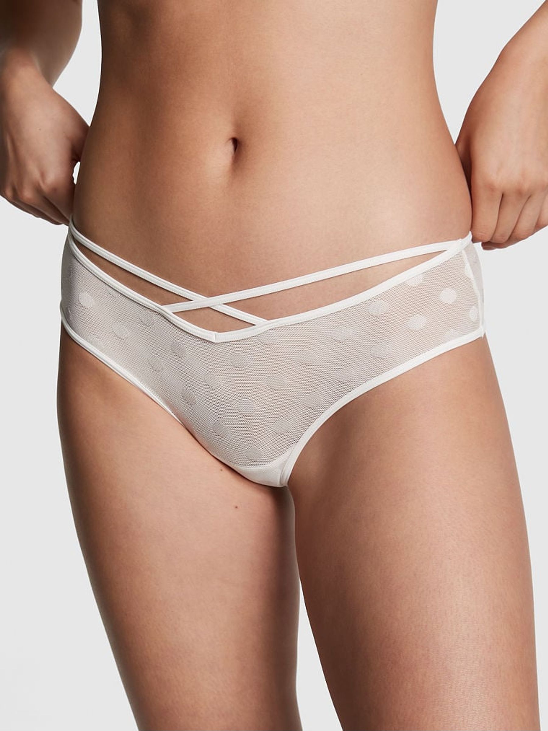 Coconut White Dot Mesh Cheeky Knickers - Image 1 of 3