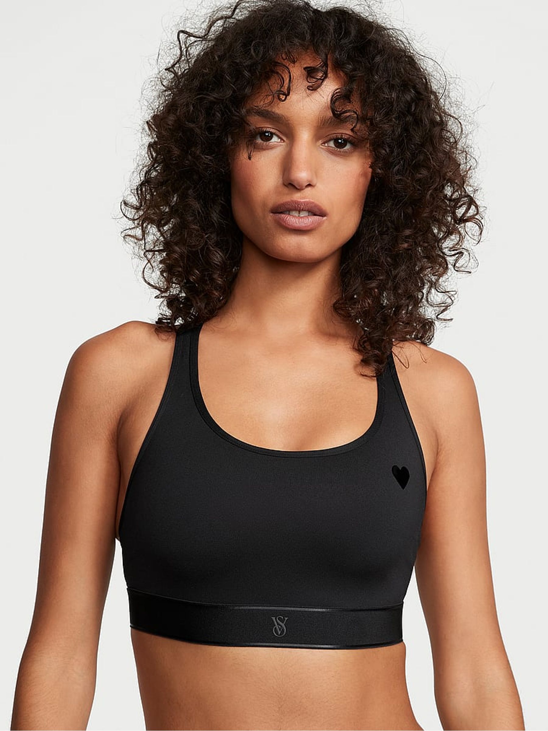 Pure Black Heart Print Player Unlined Sports Bra - Image 1 of 1