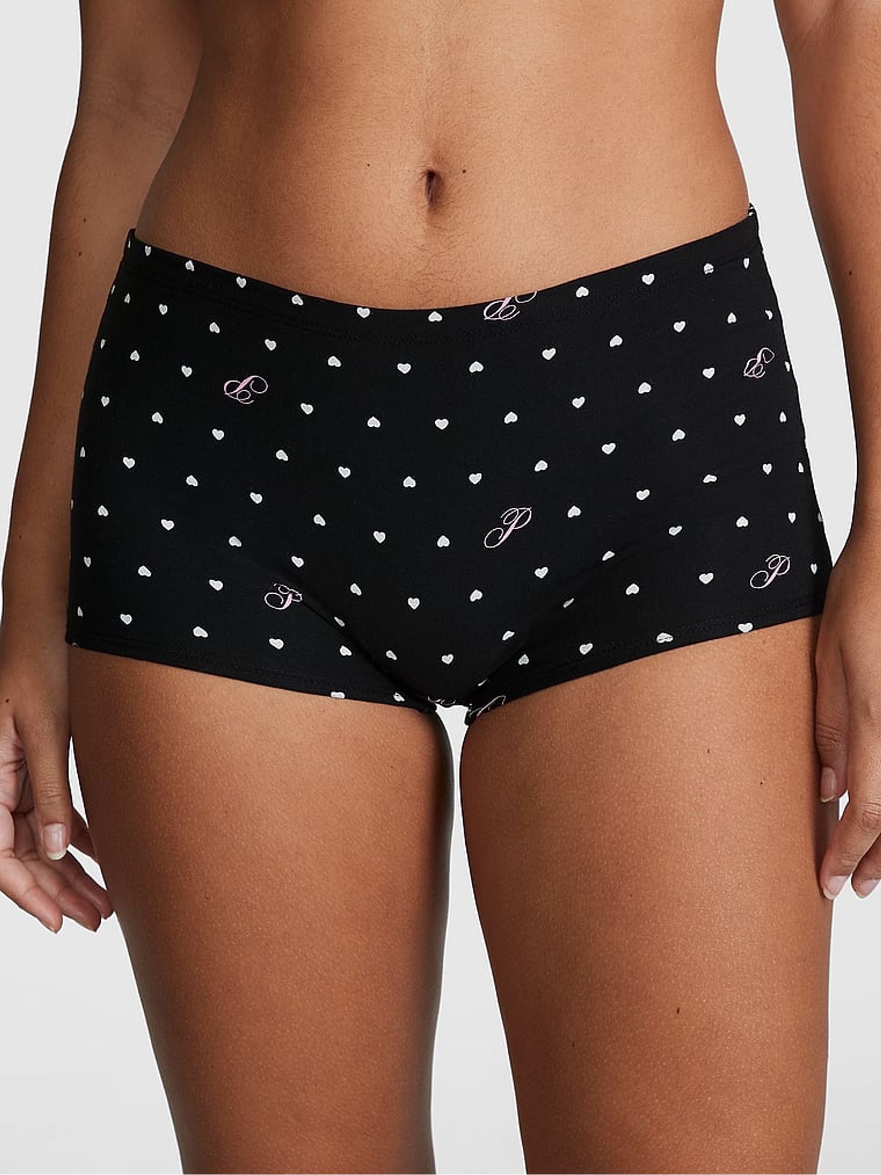 Pure Black Hearts Cotton Boyshort Knickers - Image 1 of 3