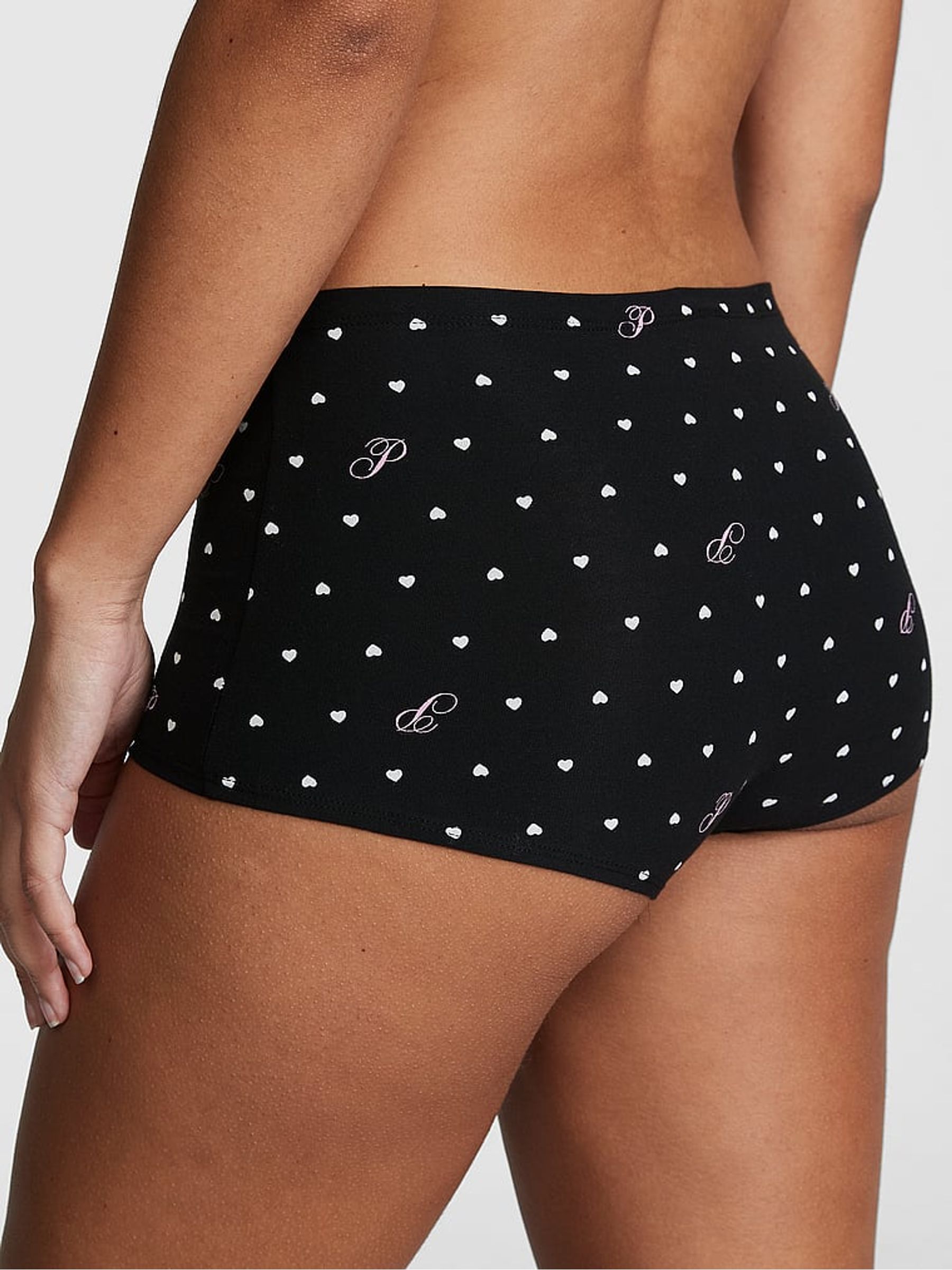 Pure Black Hearts Cotton Boyshort Knickers - Image 2 of 3