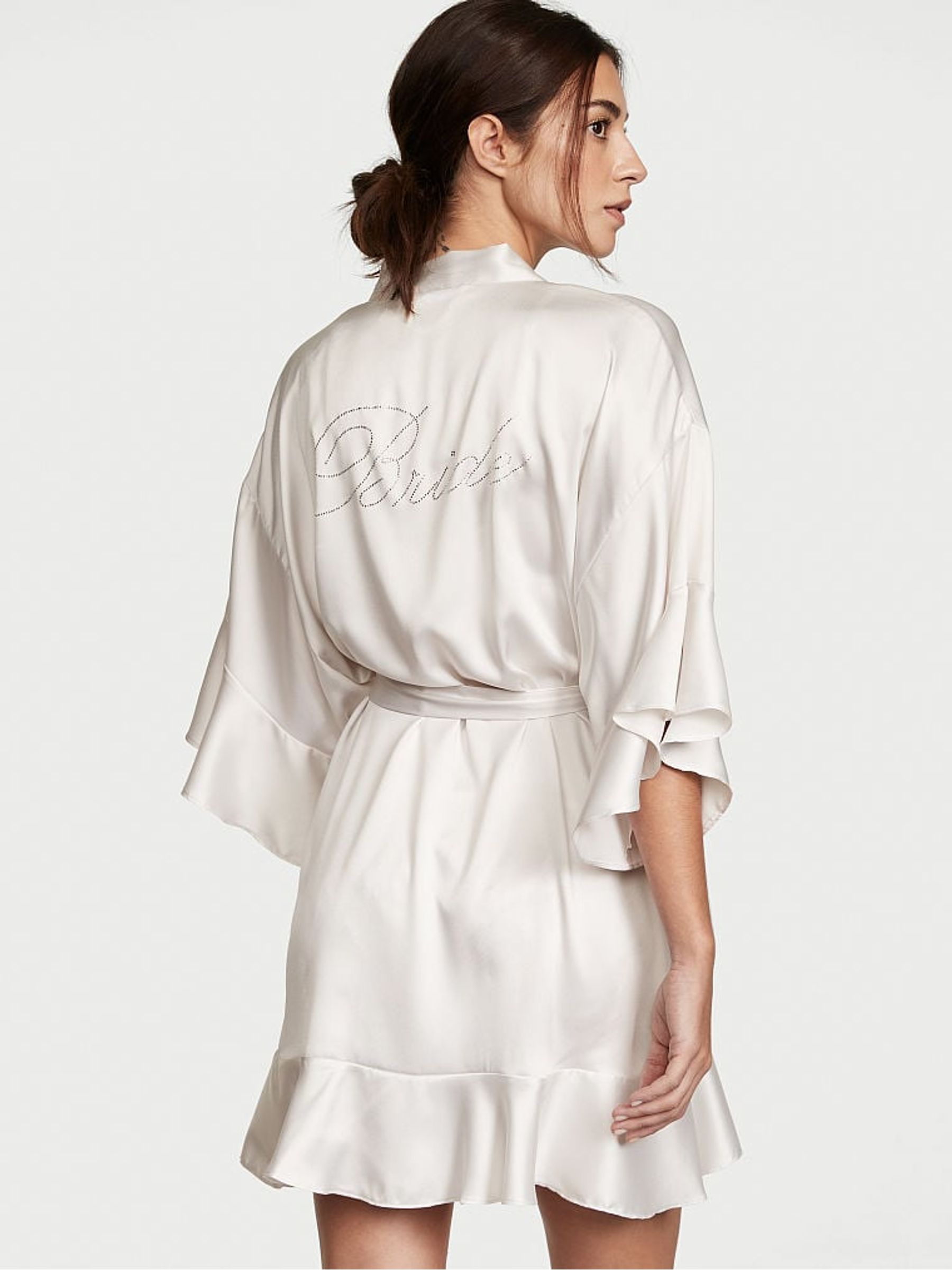 Coconut White Flounce Satin Robe - Image 1 of 4