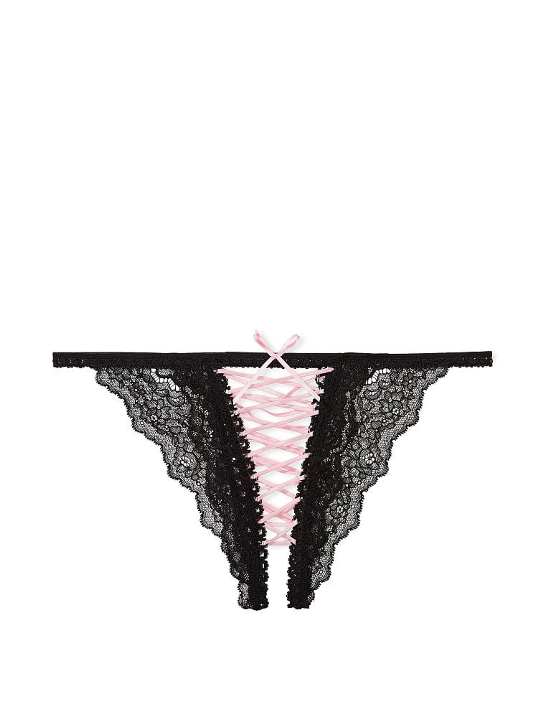 Black Bikini Lace Up Crotchless Knickers - Image 3 of 3