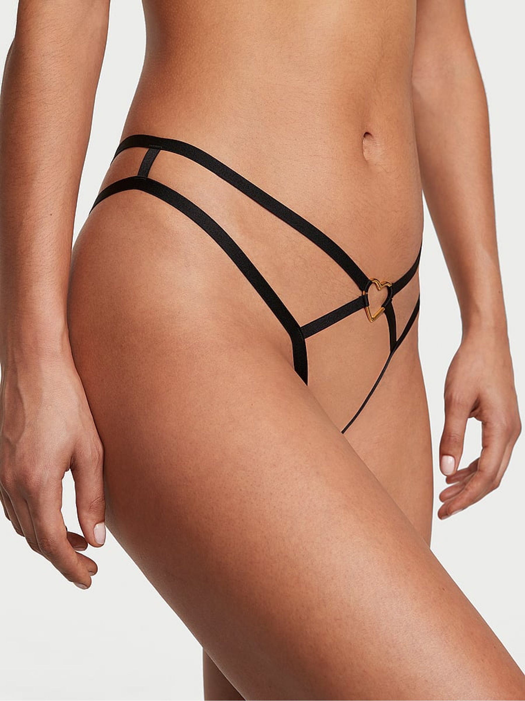 Black G String Strappy Heart Knickers - Image 1 of 1