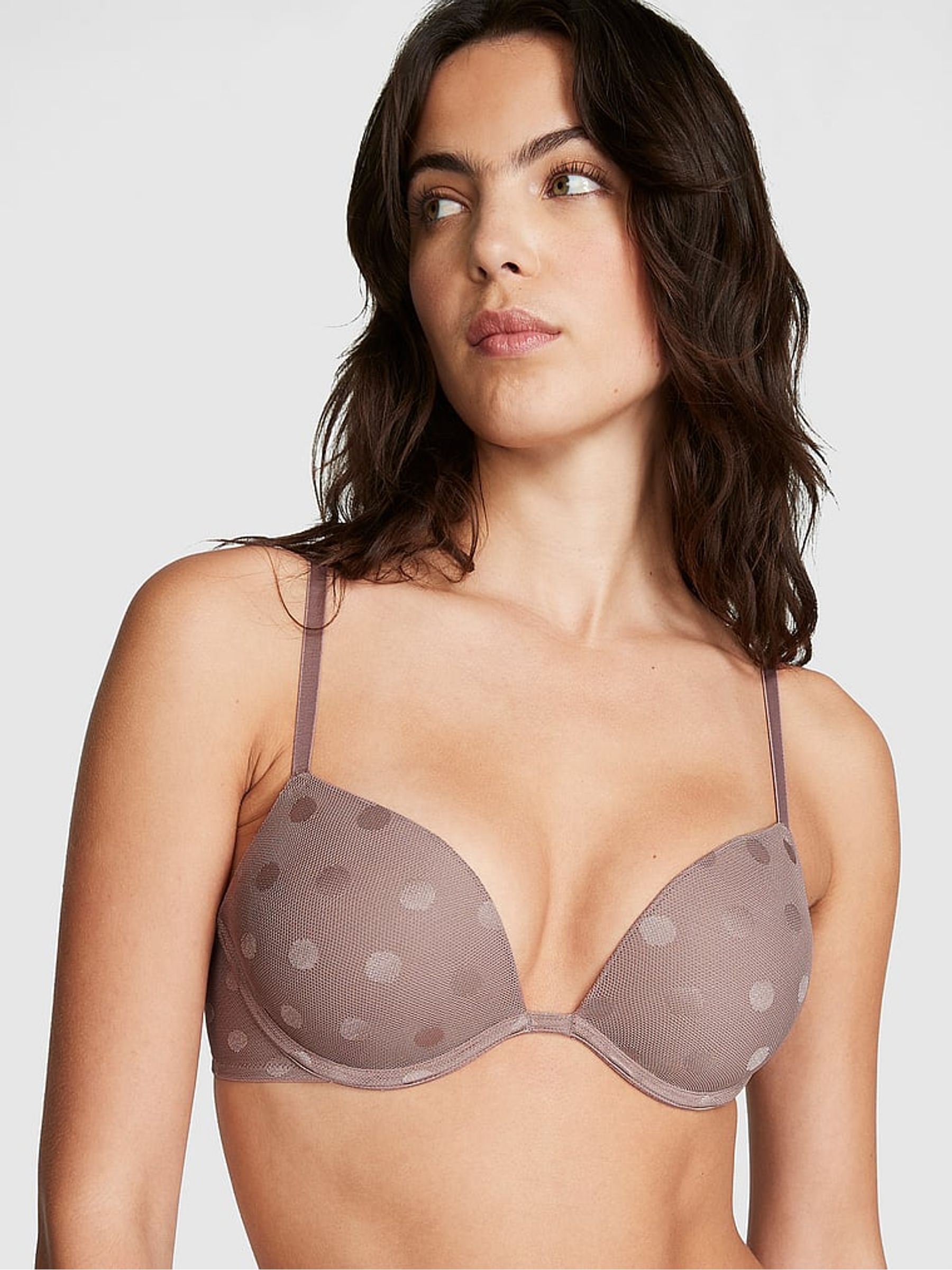 Iced Coffee Brown Dot Mesh Super Push Up Bra - Image 1 of 4