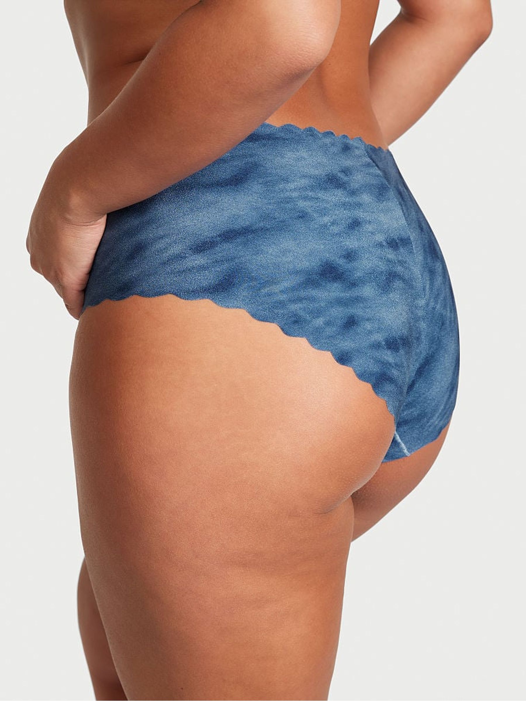 Faded Denim Blue Scalloped Raw Cut Hipster Knickers - Image 2 of 3