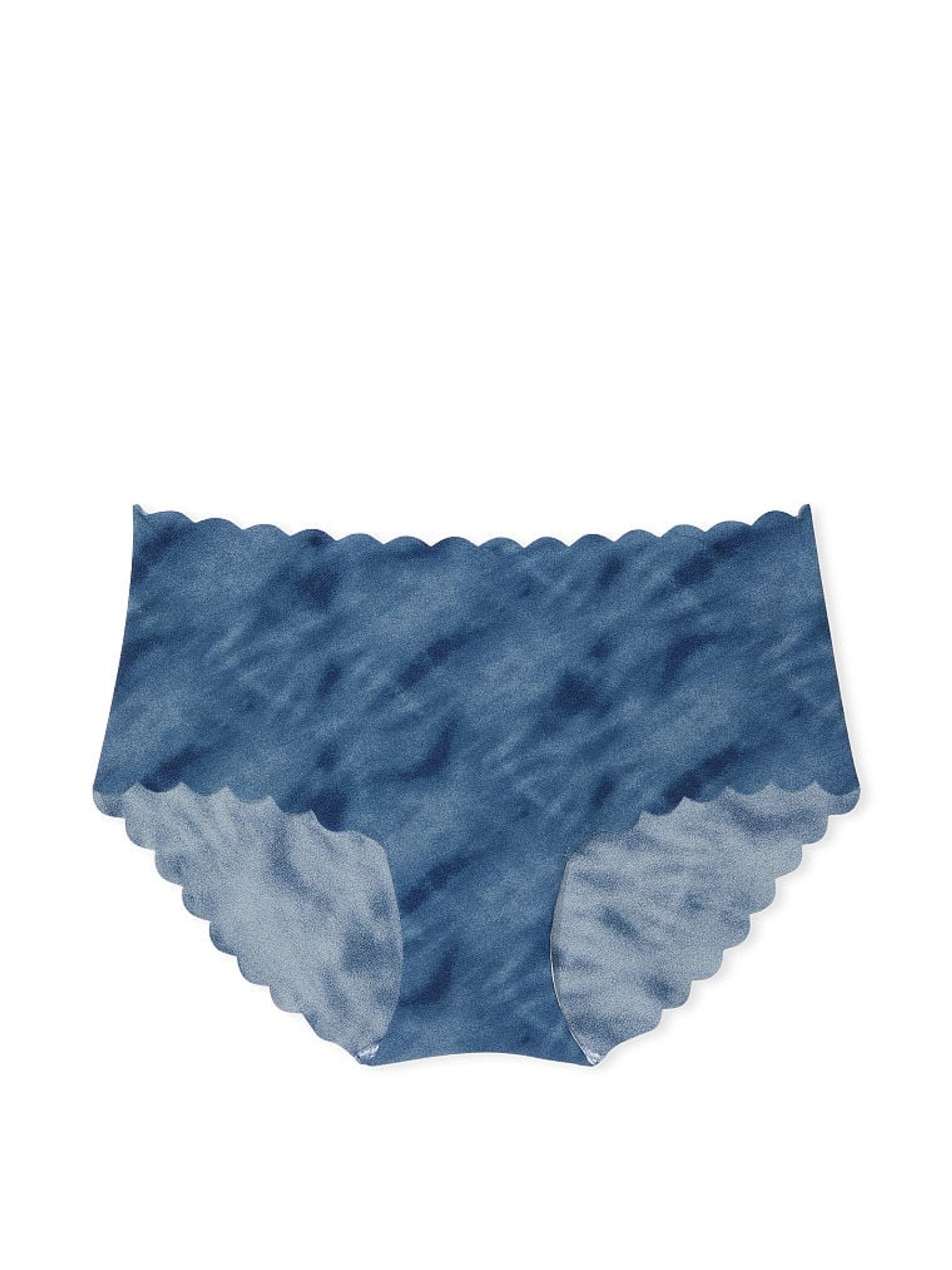 Faded Denim Blue Scalloped Raw Cut Hipster Knickers - Image 3 of 3