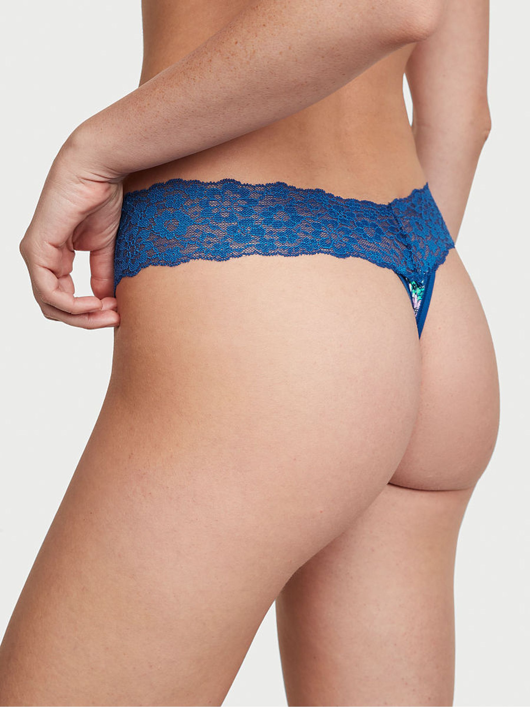Blue Cherry Blossoms Lace Waist Thong Knickers - Image 2 of 3