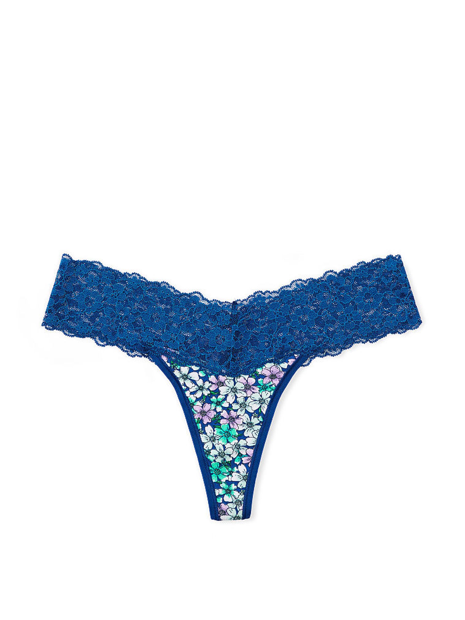 Blue Cherry Blossoms Lace Waist Thong Knickers - Image 3 of 3