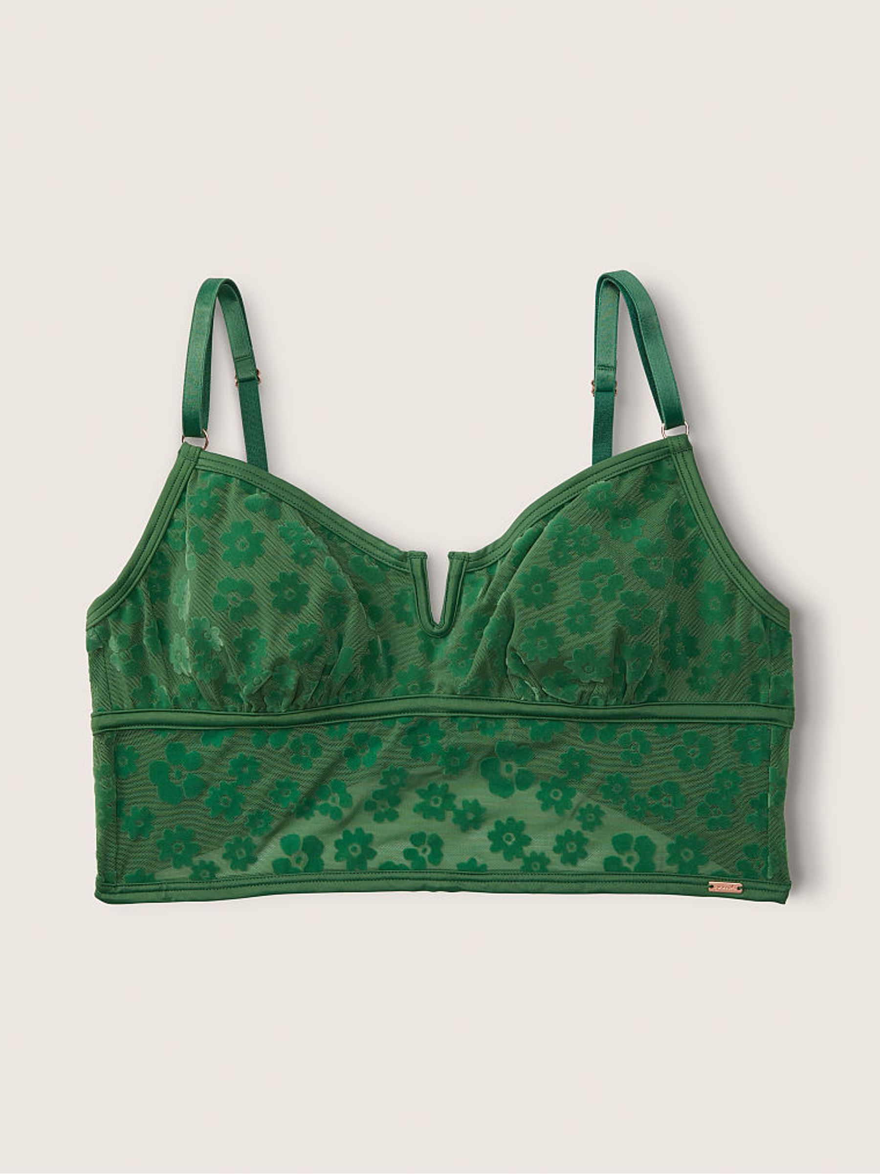 Forest Pine Green Flocked Mesh Bralette - Image 1 of 1