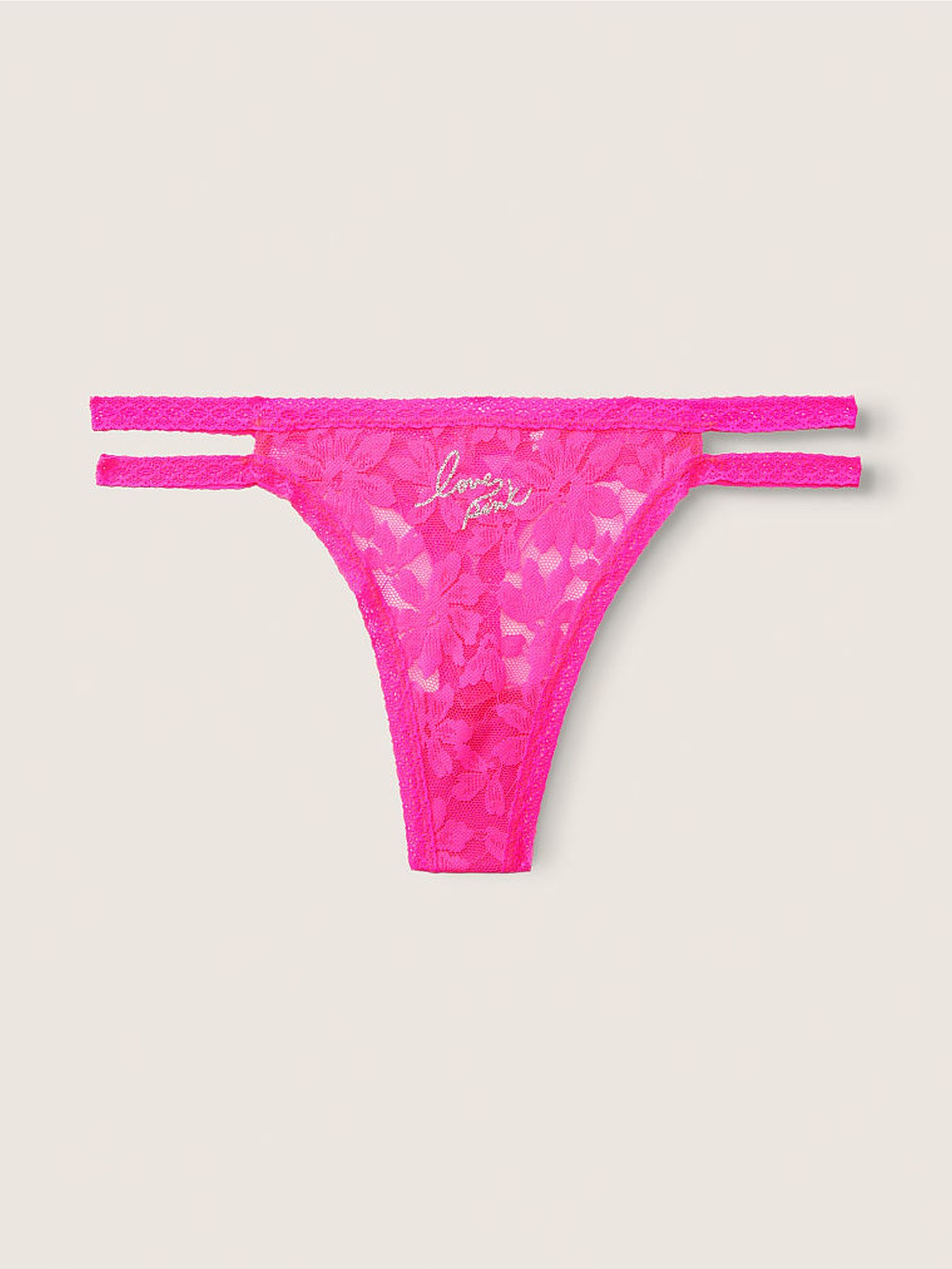 Atomic Pink With Graphic Pink Lace Thong Knickers - Image 1 of 1