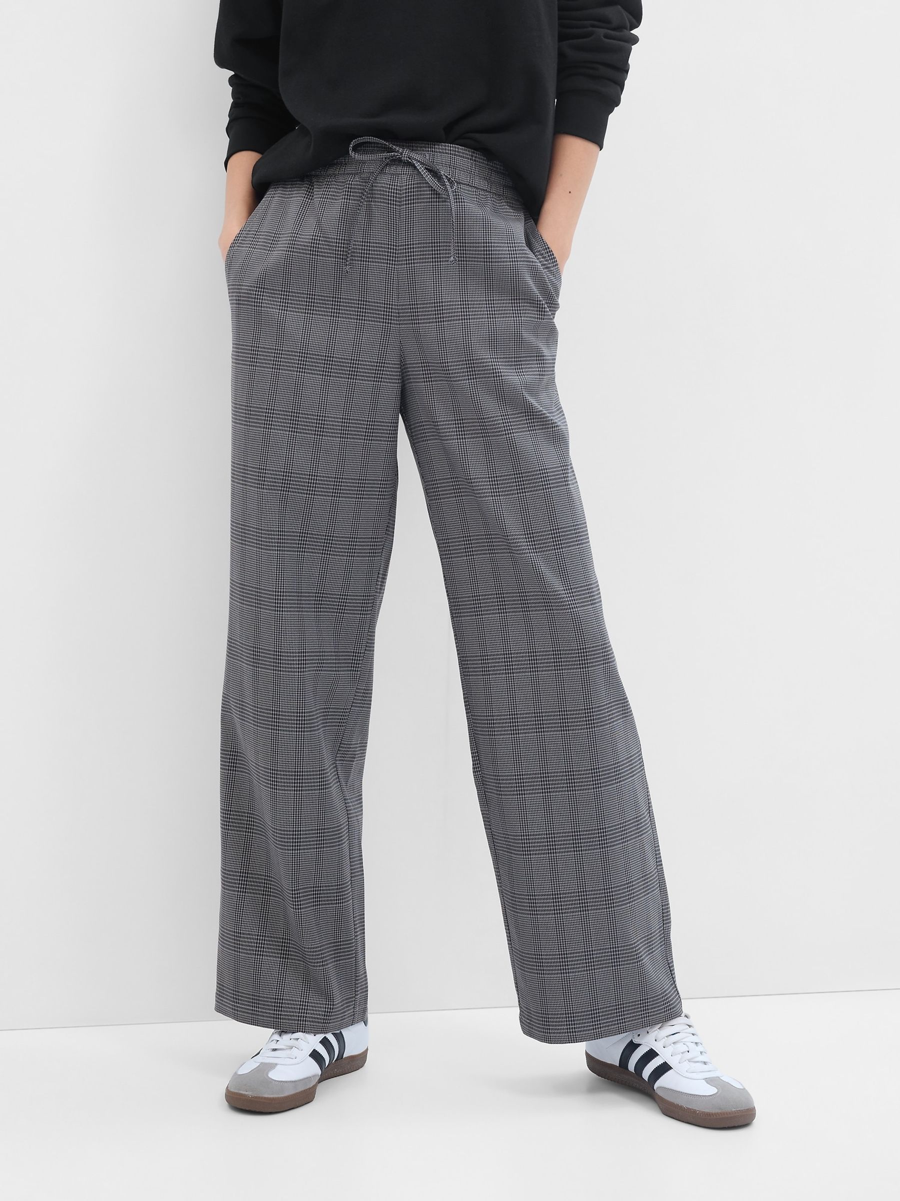 Grey Mid Rise Easy Wide-Leg Twill Trousers - Image 1 of 2