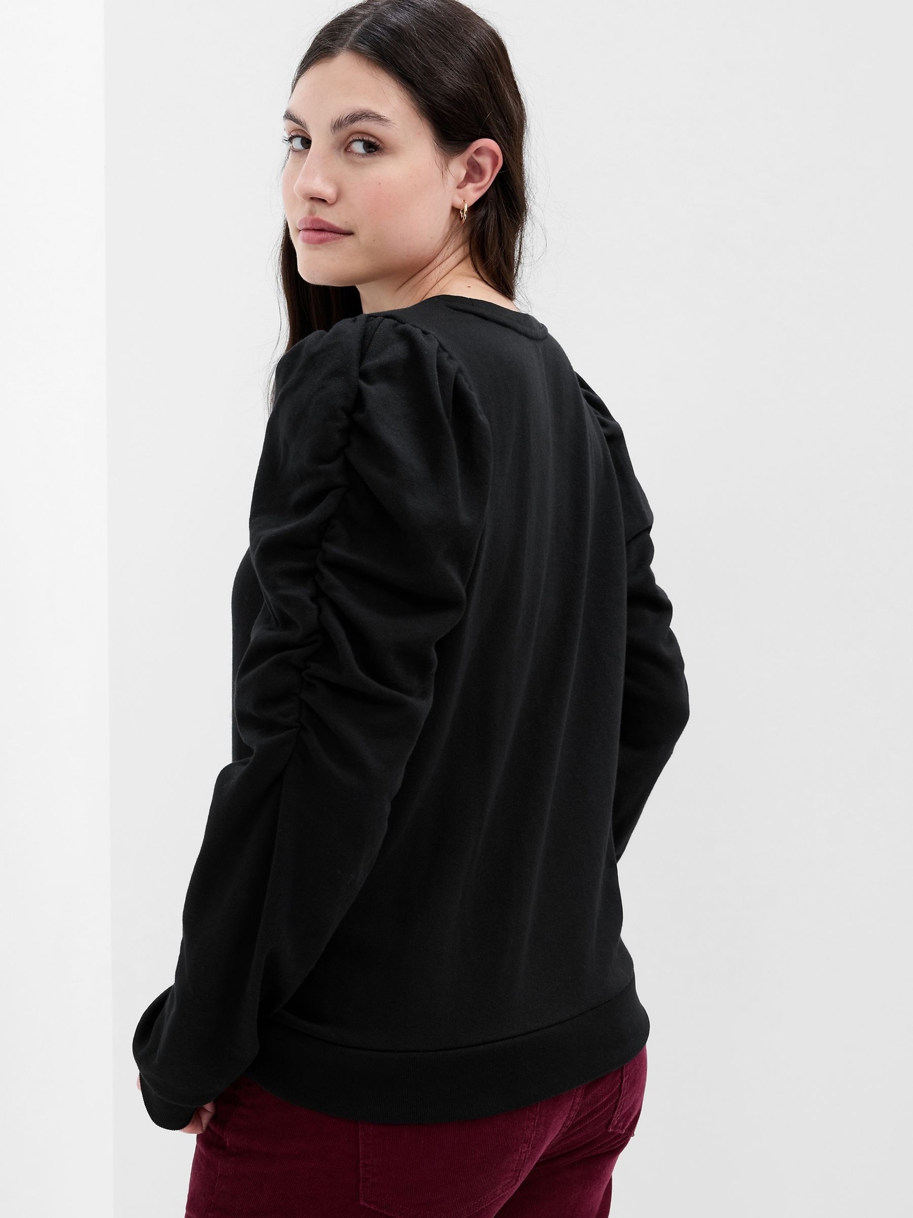Black Puff Sleeve Crew Neck Sweatshirt - Image 2 of 6