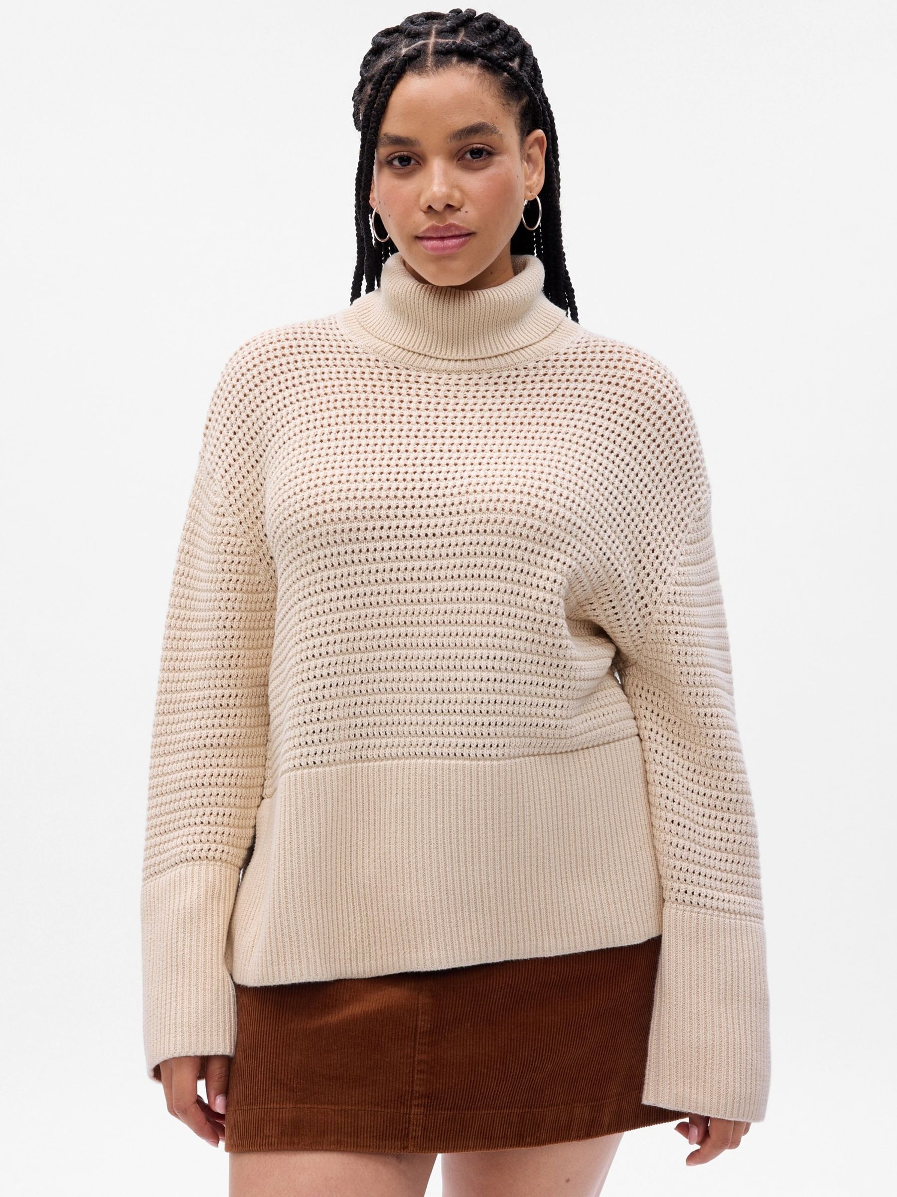 Beige Split-Hem Crochet Jumper - Image 1 of 5