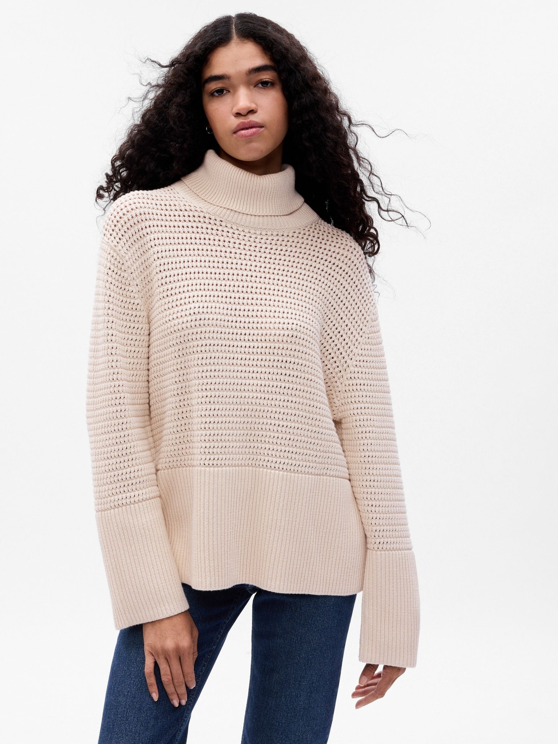 Beige Split-Hem Crochet Jumper - Image 2 of 5