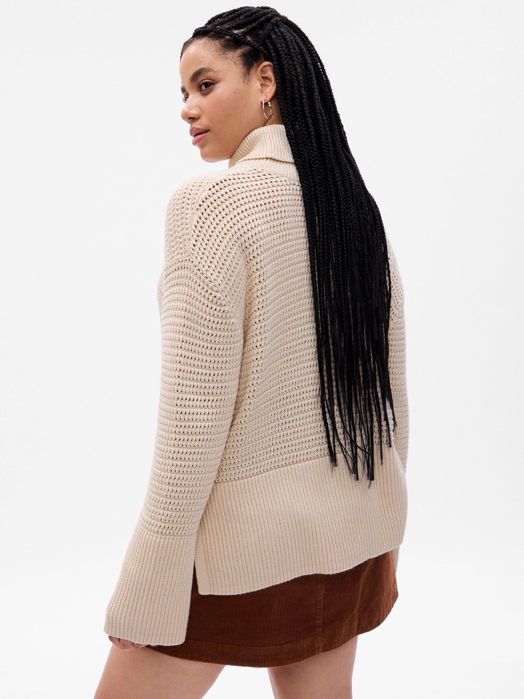 Beige Split-Hem Crochet Jumper - Image 3 of 5