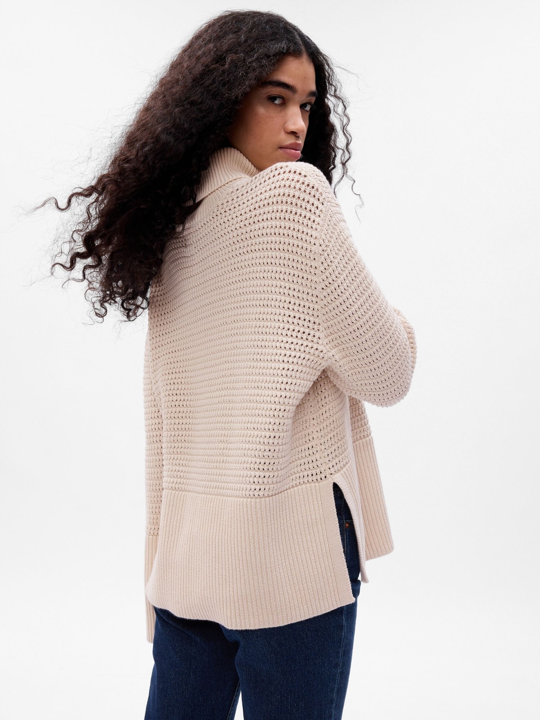 Beige Split-Hem Crochet Jumper - Image 4 of 5