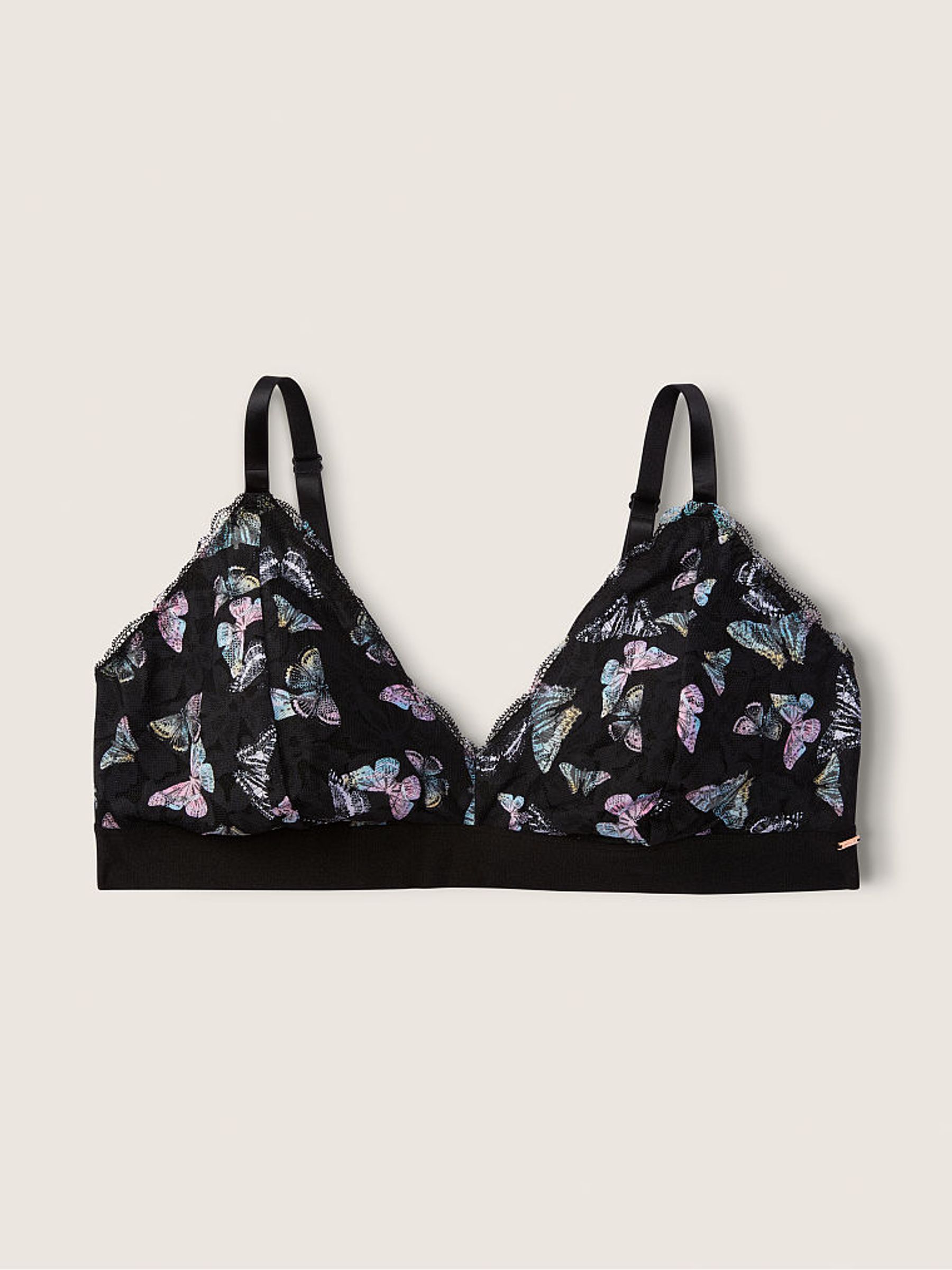 Pure Black Butterfly Fuller Cup Lace Unlined Triangle Bralette - Image 4 of 4