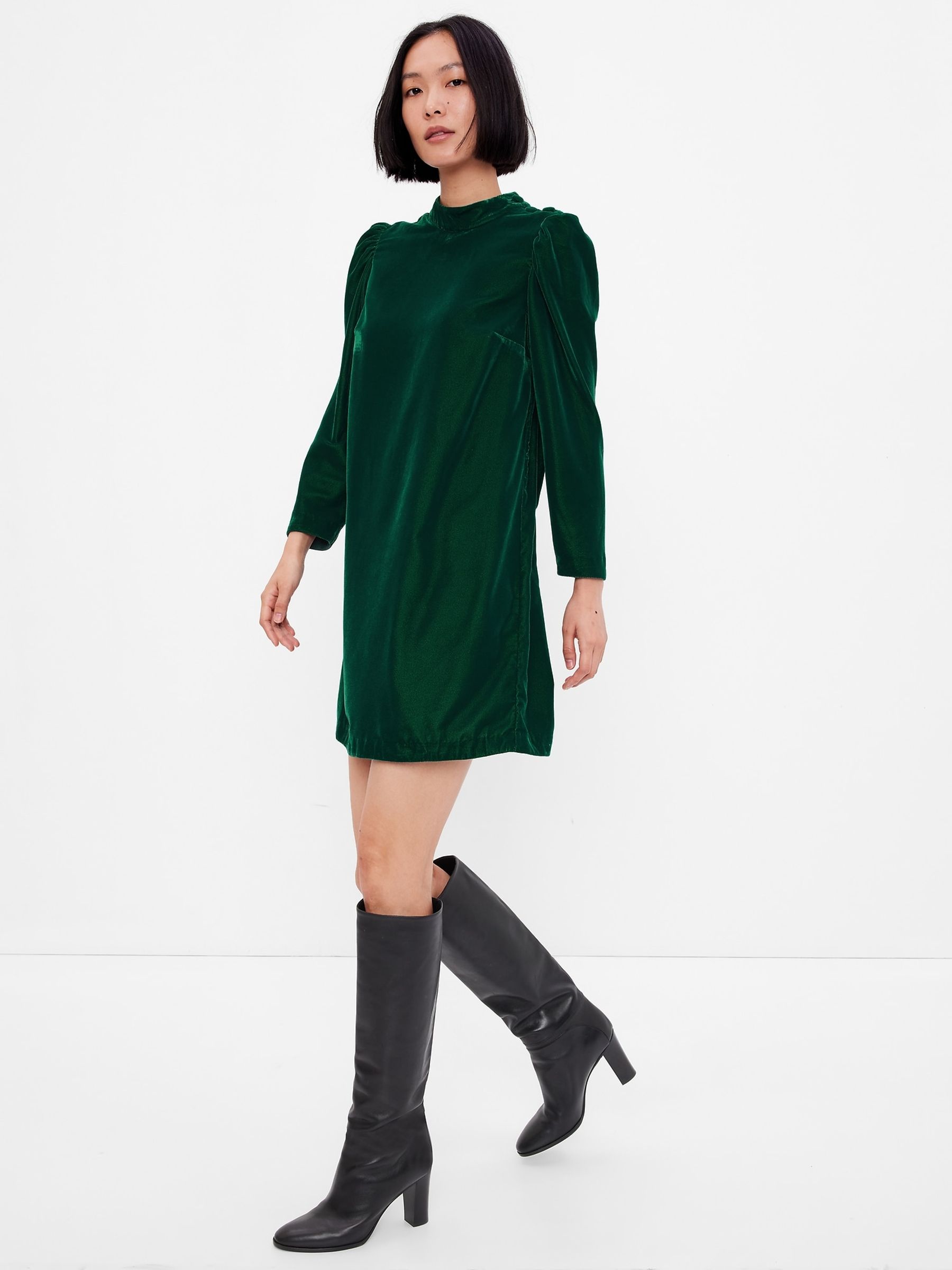 Green Mock Neck Long Sleeve Mini Dress - Image 1 of 4