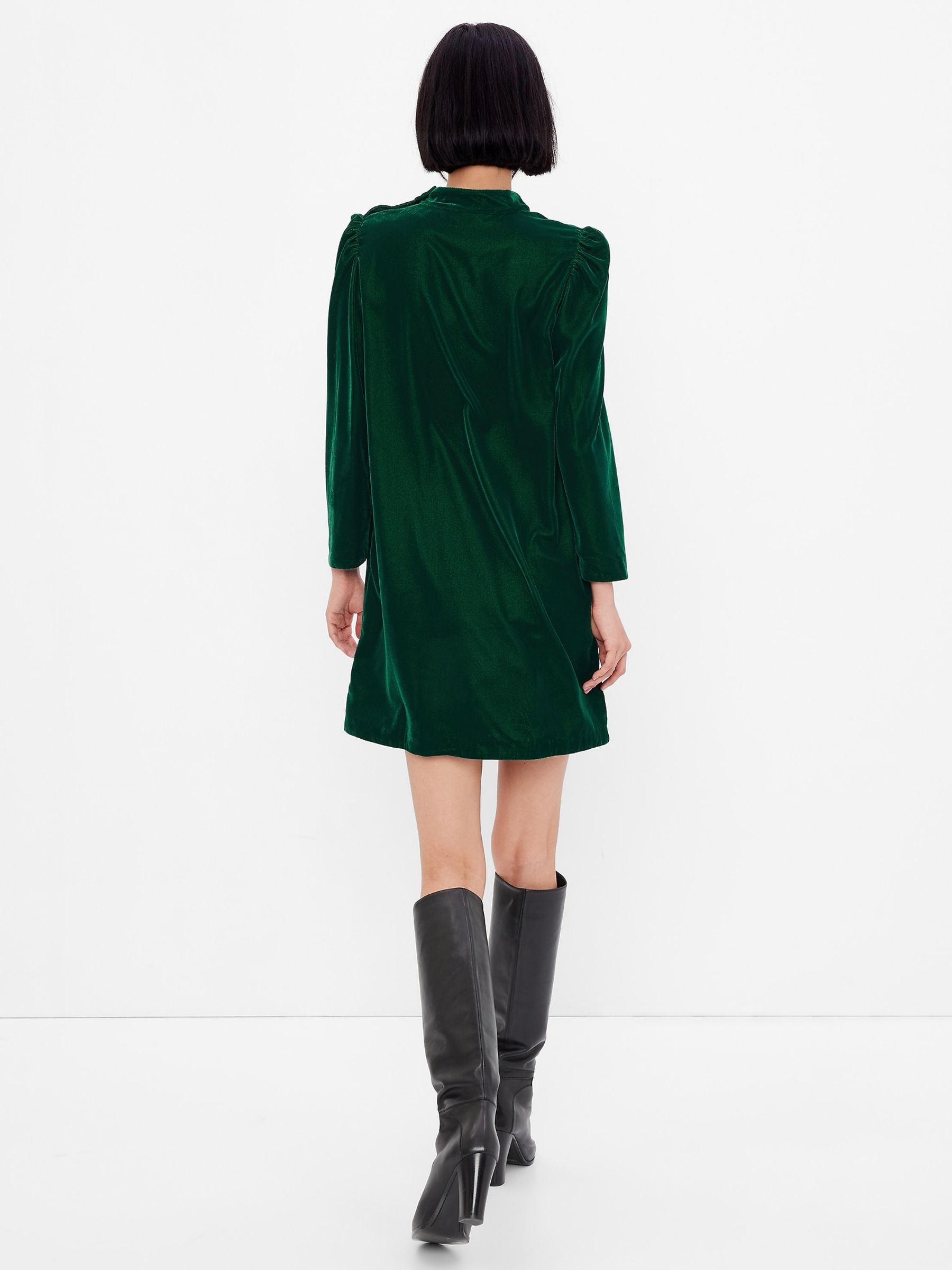 Green Mock Neck Long Sleeve Mini Dress - Image 2 of 4