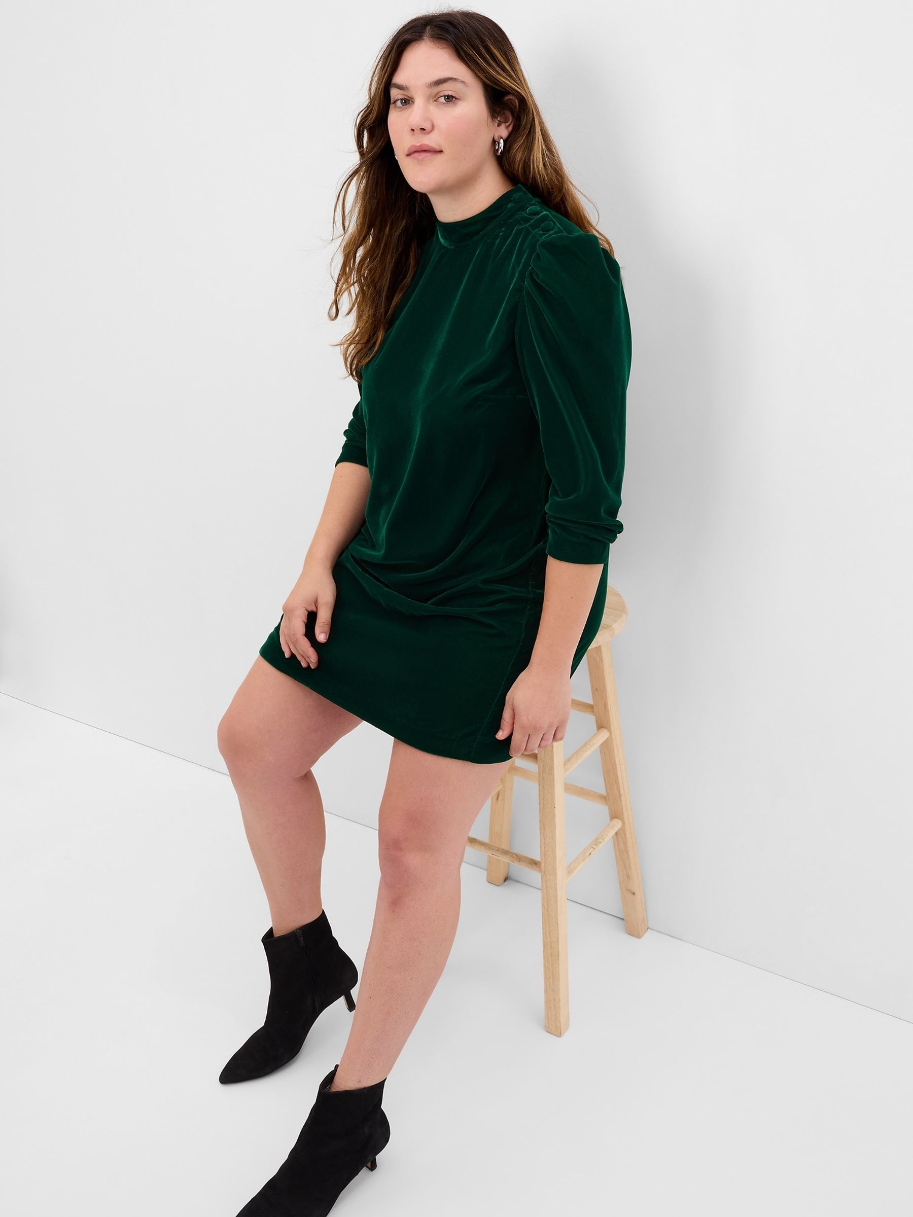 Green Mock Neck Long Sleeve Mini Dress - Image 3 of 4